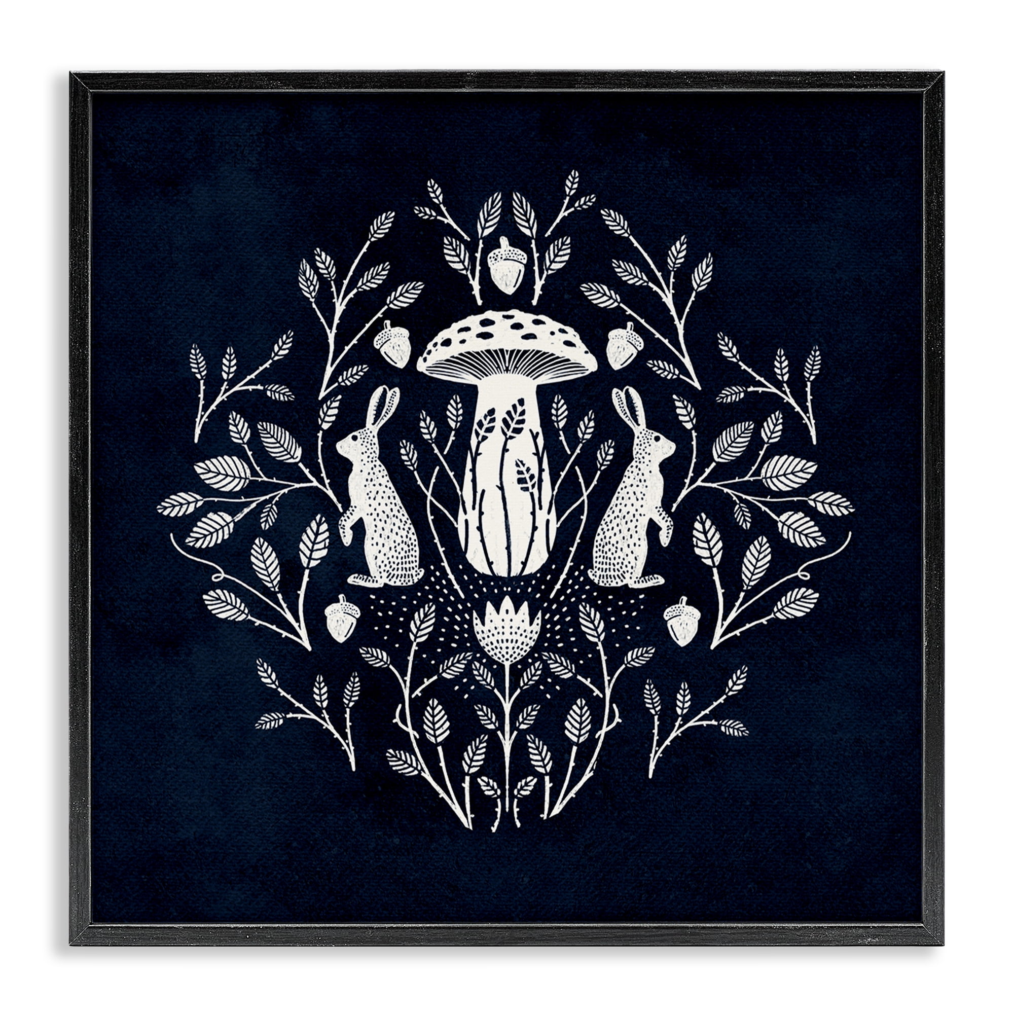 Stupell Industries Botanical Rabbits & Mushroom Plants & Flowers Painting Black Framed Art Print Wall Art, 12 x 12
