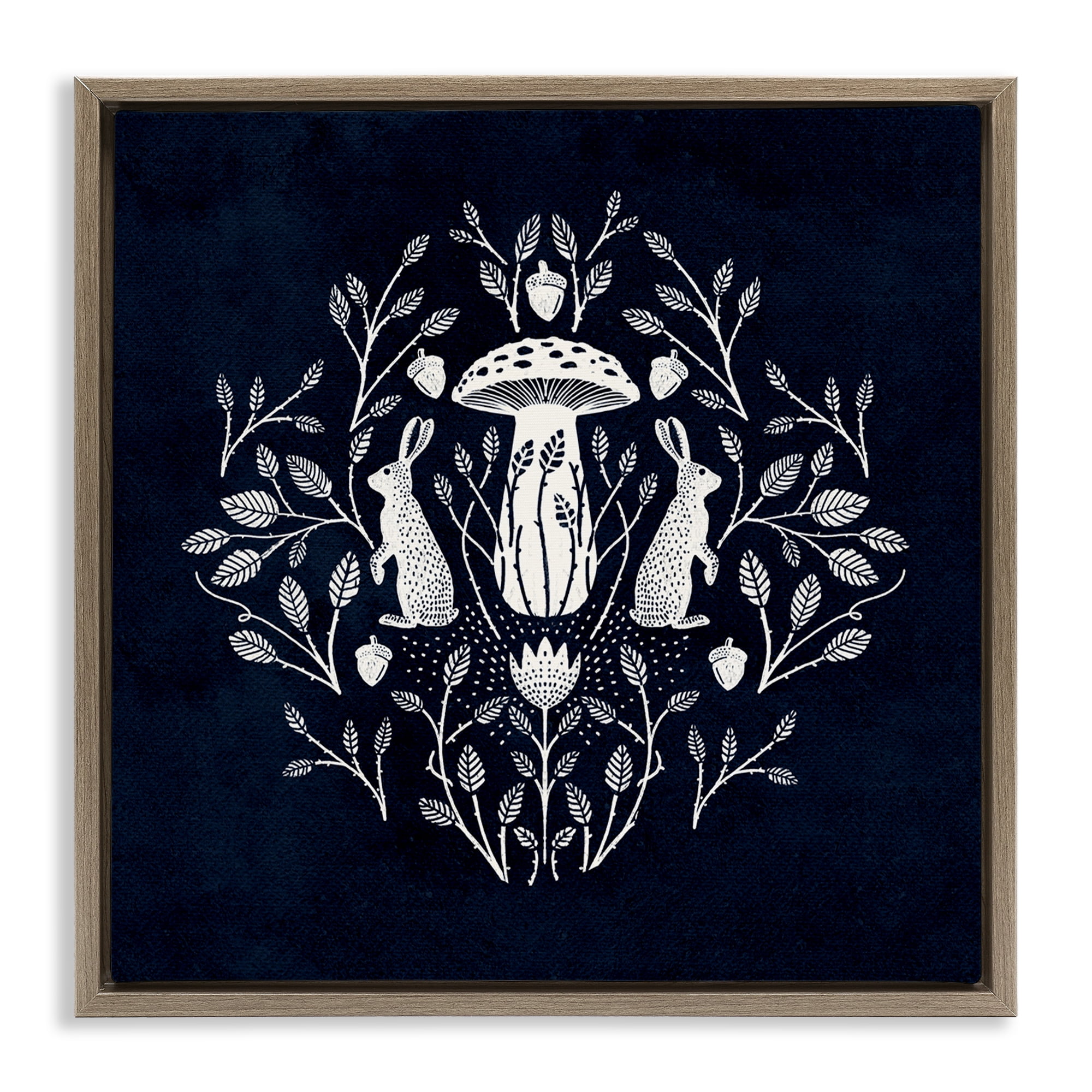 Stupell Industries Botanical Rabbits & Mushroom Plants & Flowers Painting Brown Floater Framed Canvas Art Print Wall Art, 18 x 18
