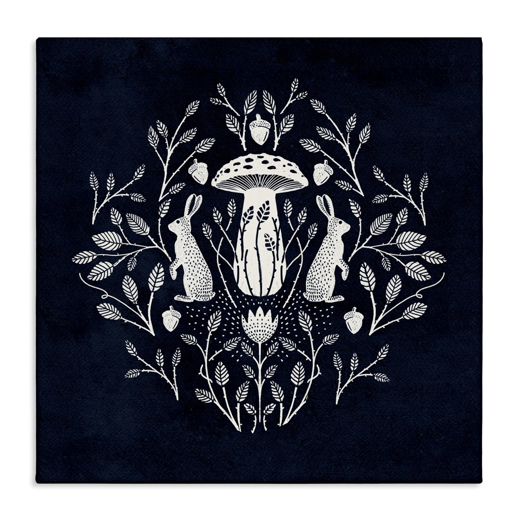 Stupell Industries Botanical Rabbits & Mushroom Plants & Flowers Painting Wrapped Canvas Art Print Wall Art, 24 x 24