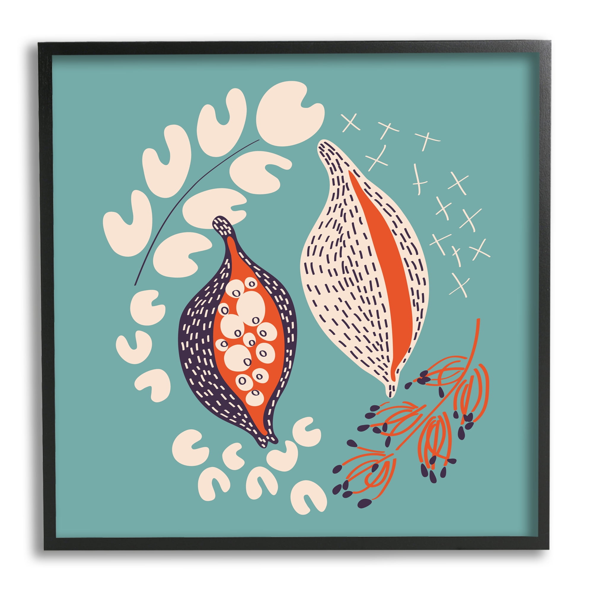 Stupell Industries Botanical Seeds on Blue Botanical & Floral Painting Black Framed Art Print Wall Art, 17 x 17