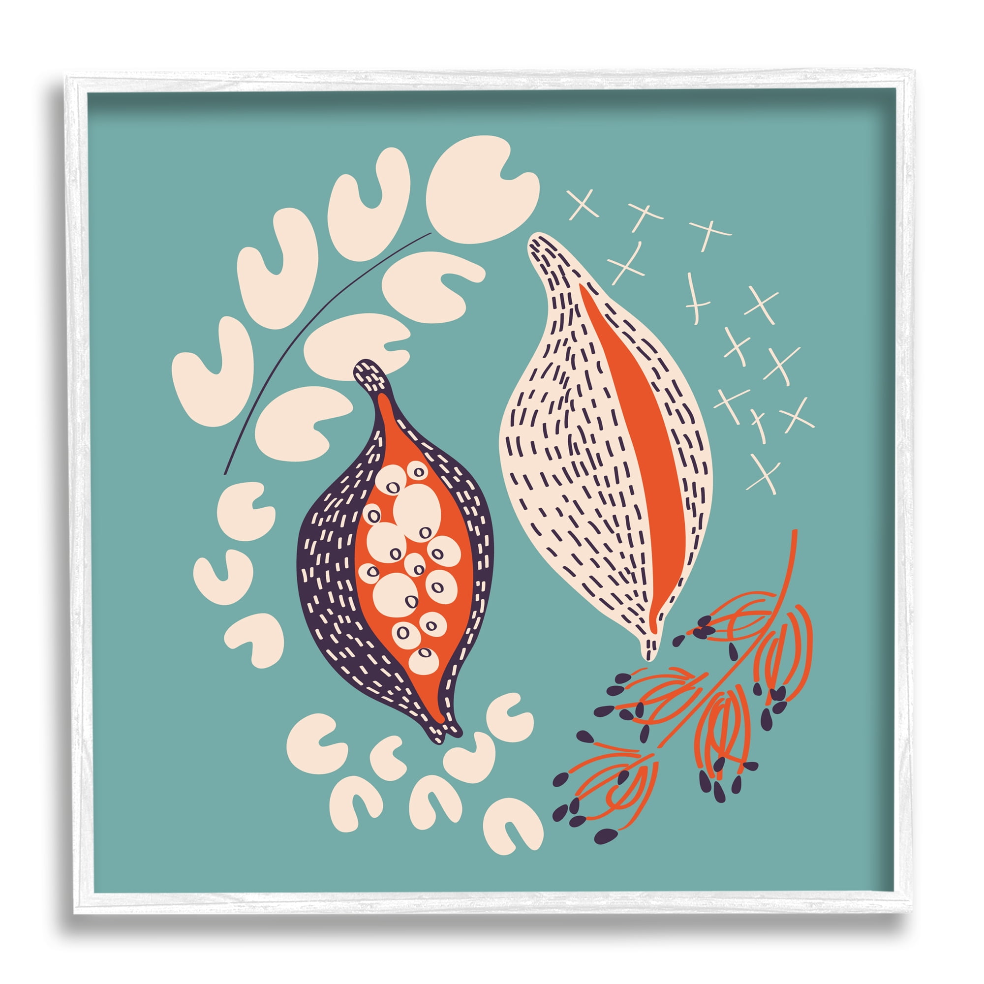 Stupell Industries Botanical Seeds on Blue Botanical & Floral Painting White Framed Art Print Wall Art, 24 x 24