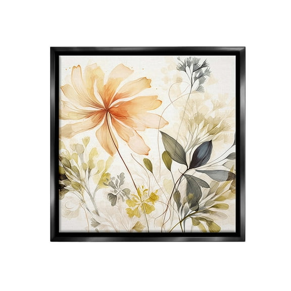 Stupell Industries Botanical Serenity Pattern Botanical & Floral Painting Black Floater Framed Canvas Art Print Wall Art, 18 x 18