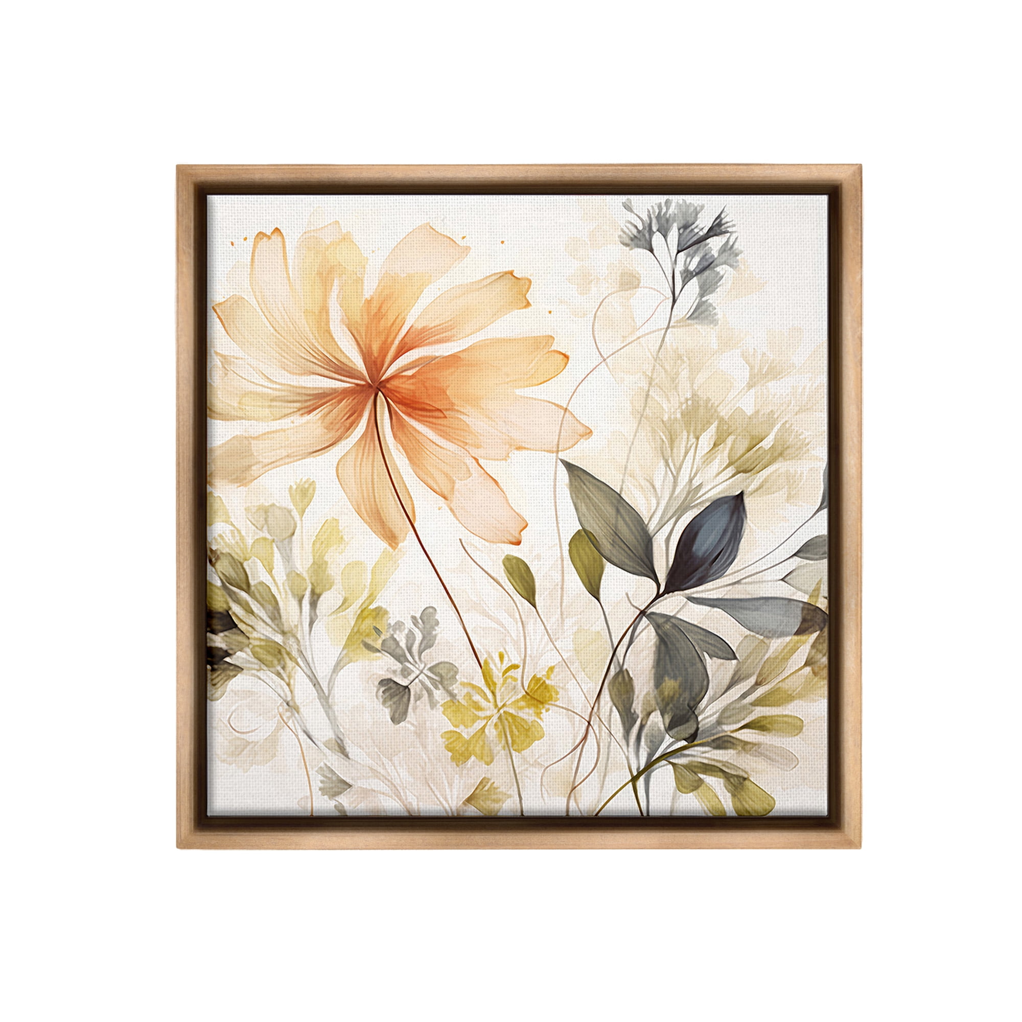 Stupell Industries Botanical Serenity Pattern Botanical & Floral Painting Brown Floater Framed Canvas Art Print Wall Art, 25 x 25