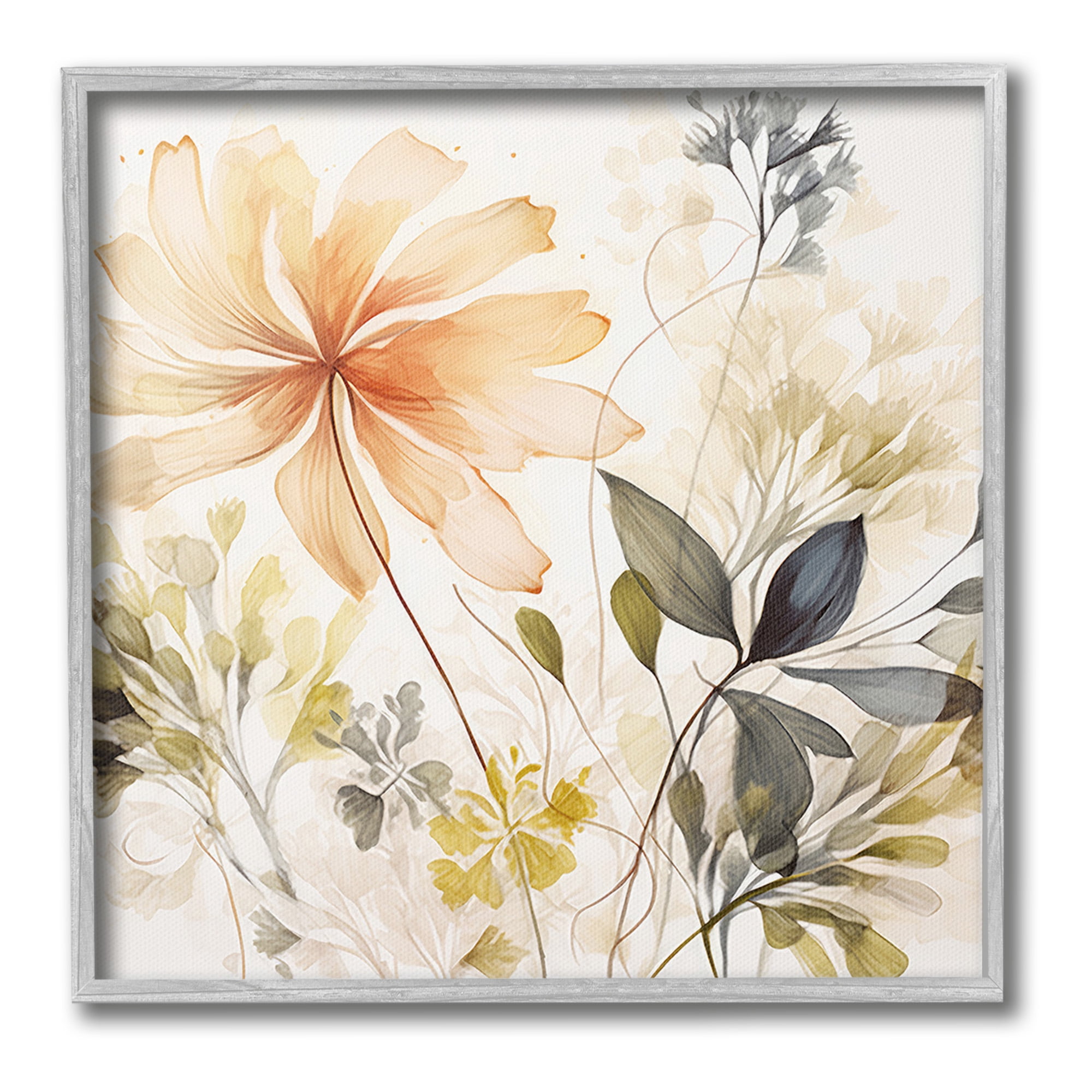 Stupell Industries Botanical Serenity Pattern Botanical & Floral Painting Gray Framed Art Print Wall Art, 24 x 24