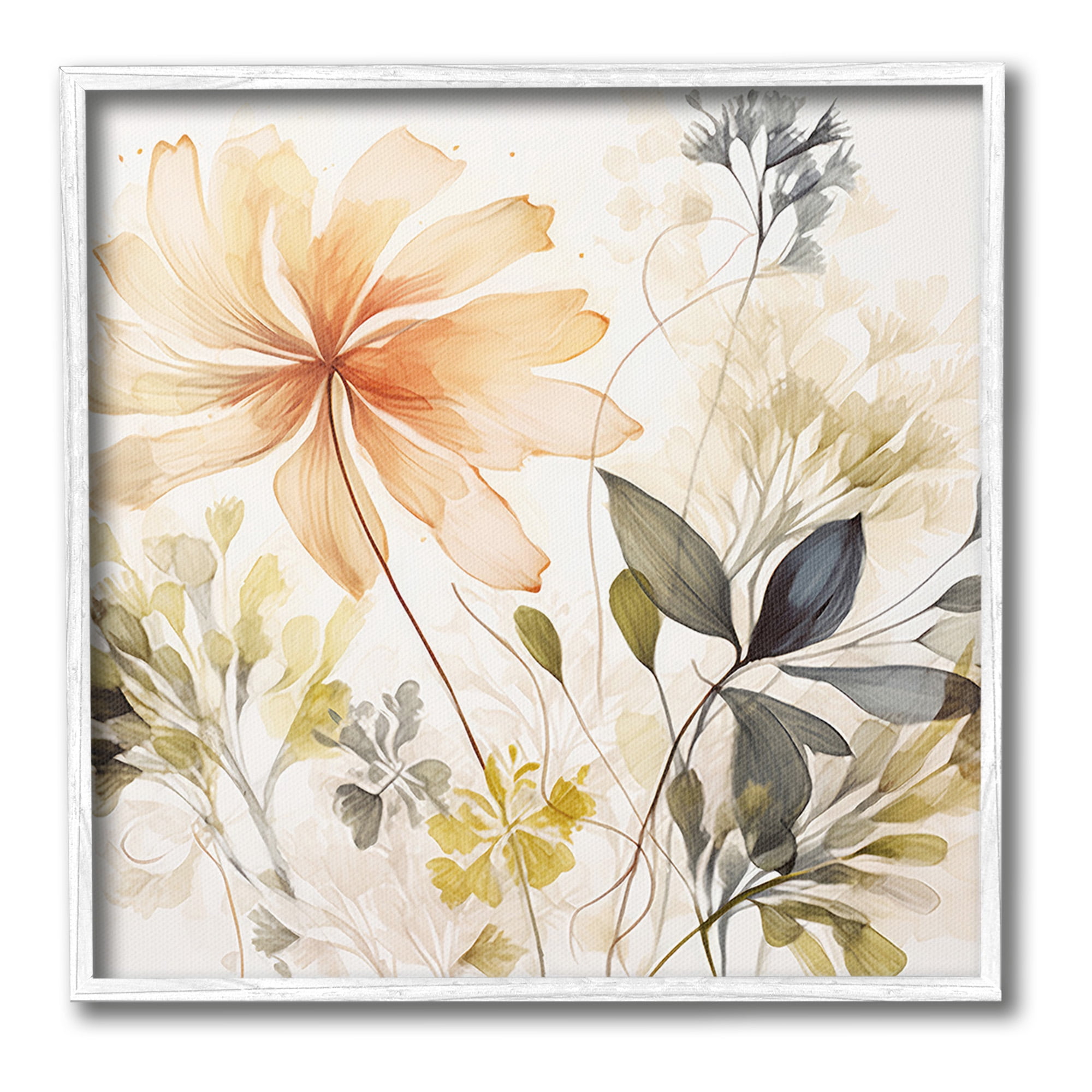 Stupell Industries Botanical Serenity Pattern Botanical & Floral Painting White Framed Art Print Wall Art, 17 x 17