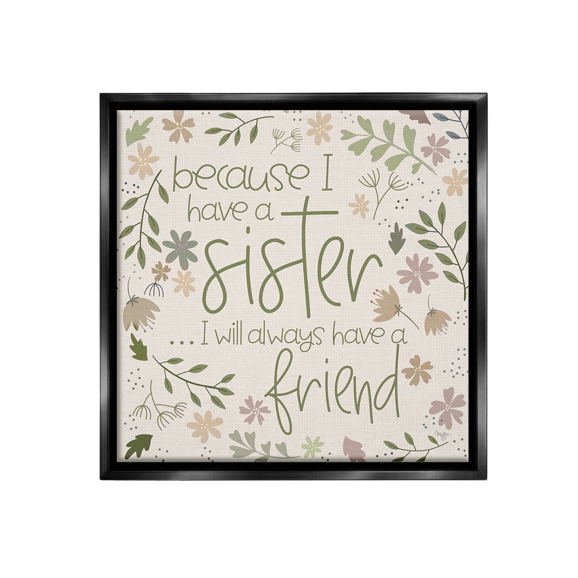Stupell Industries Botanical Sister Friendship Botanical & Floral Painting Black Floater Framed Canvas Art Print Wall Art, 18 x 18