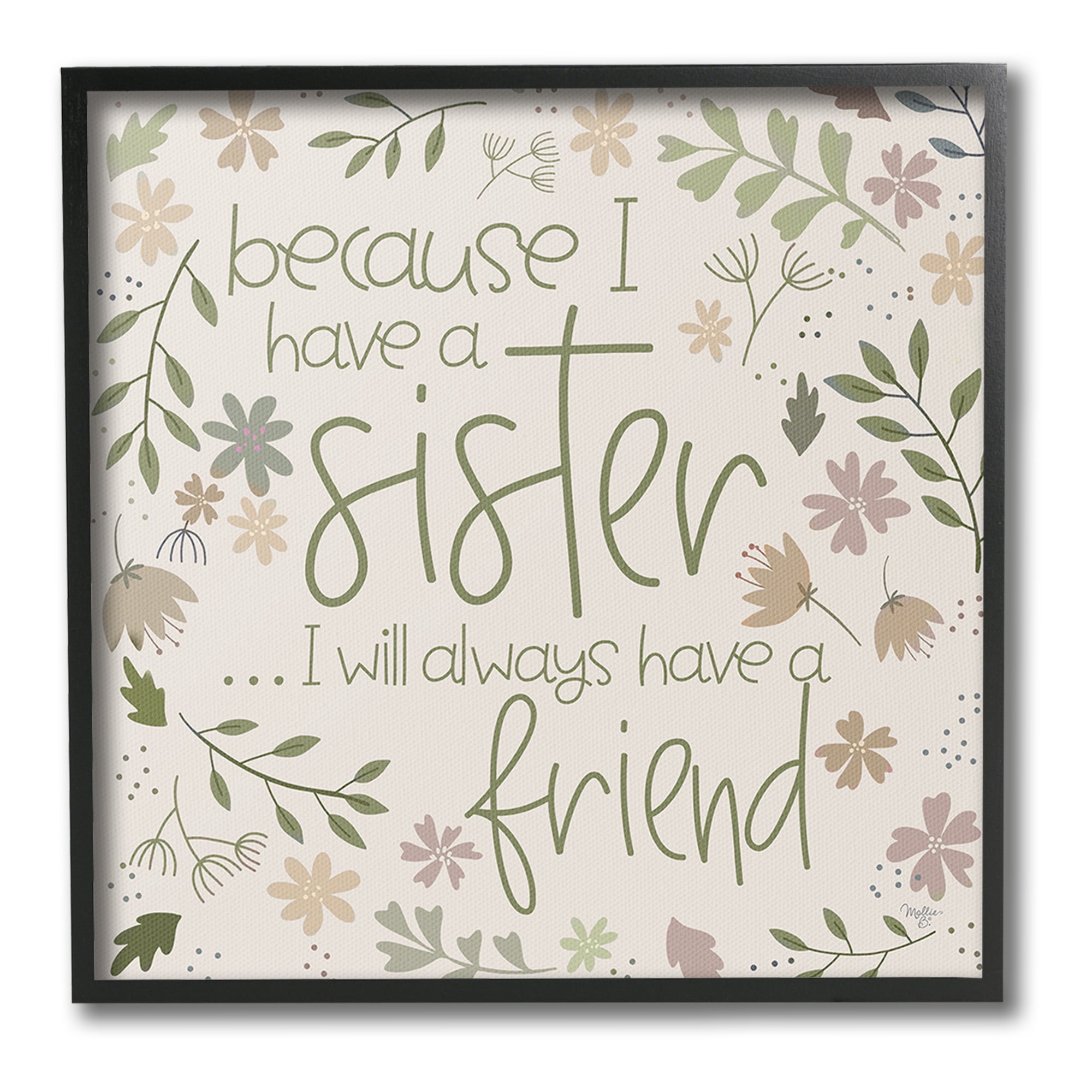 Stupell Industries Botanical Sister Friendship Botanical & Floral Painting Black Framed Art Print Wall Art, 17 x 17