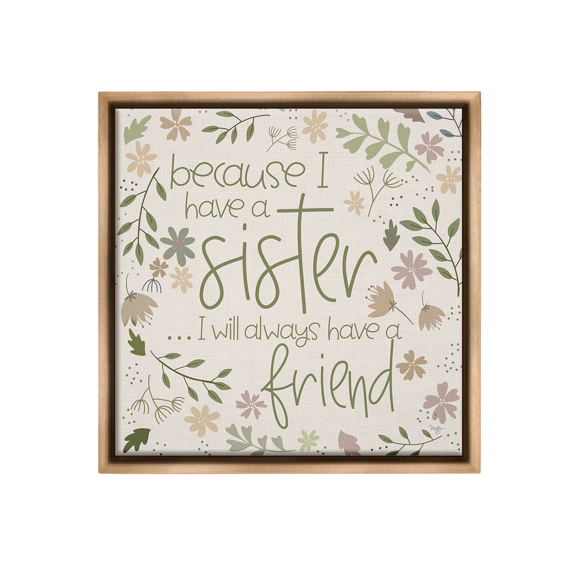 Stupell Industries Botanical Sister Friendship Botanical & Floral Painting Brown Floater Framed Canvas Art Print Wall Art, 18 x 18