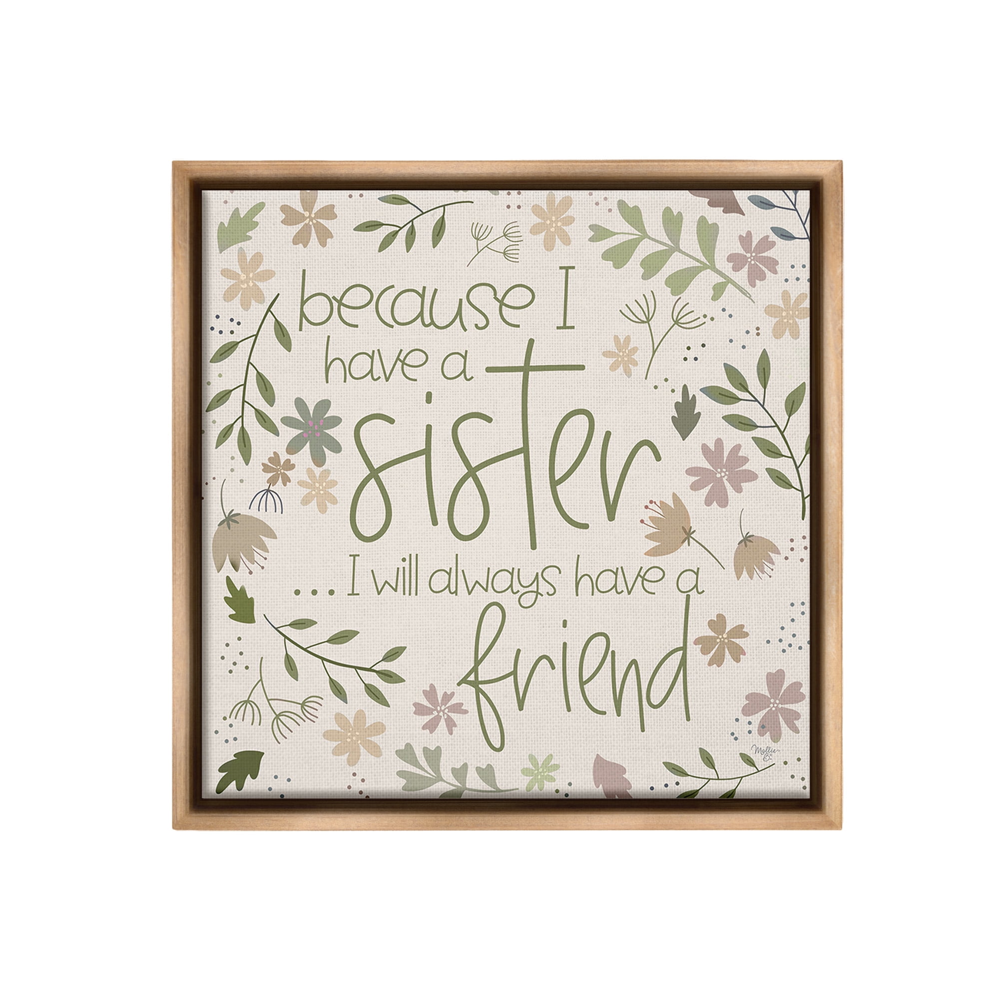 Stupell Industries Botanical Sister Friendship Botanical & Floral Painting Brown Floater Framed Canvas Art Print Wall Art, 25 x 25