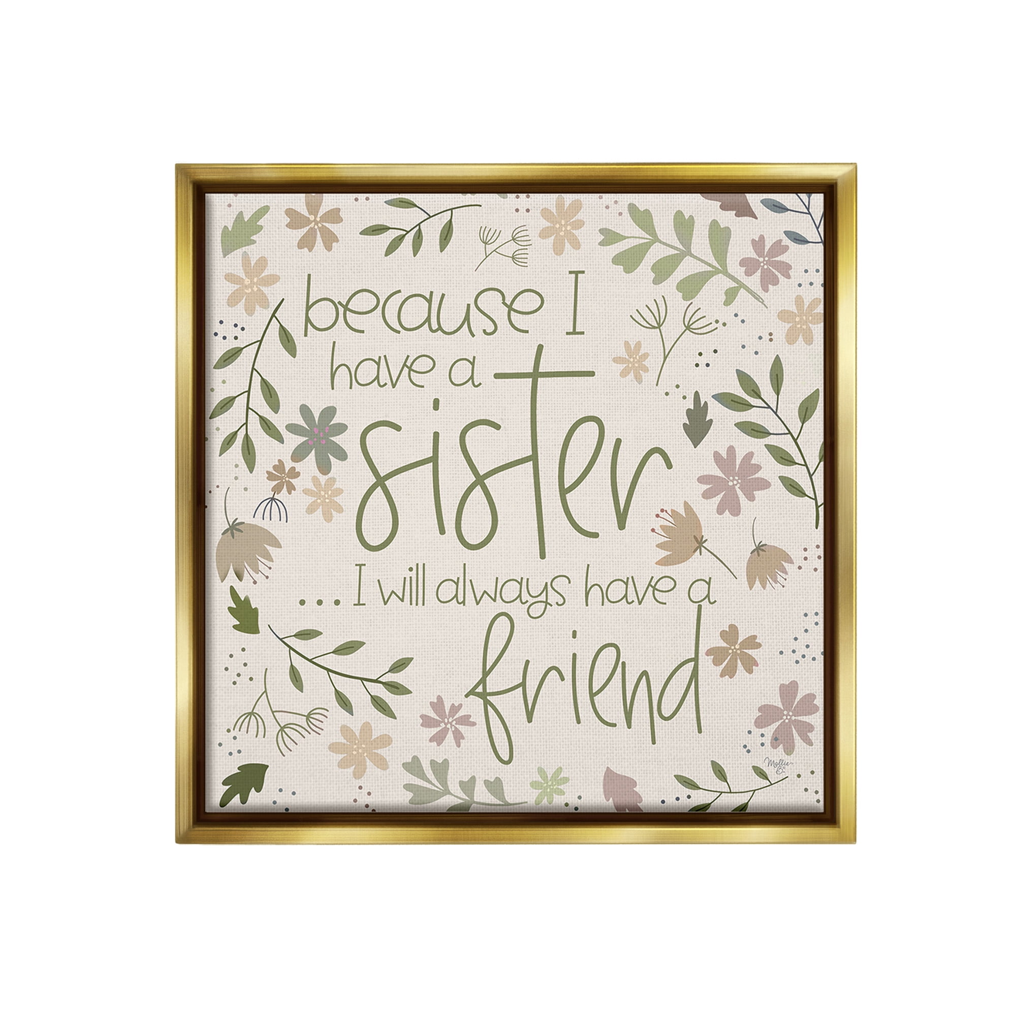 Stupell Industries Botanical Sister Friendship Botanical & Floral Painting Gold Floater Framed Canvas Art Print Wall Art, 25 x 25