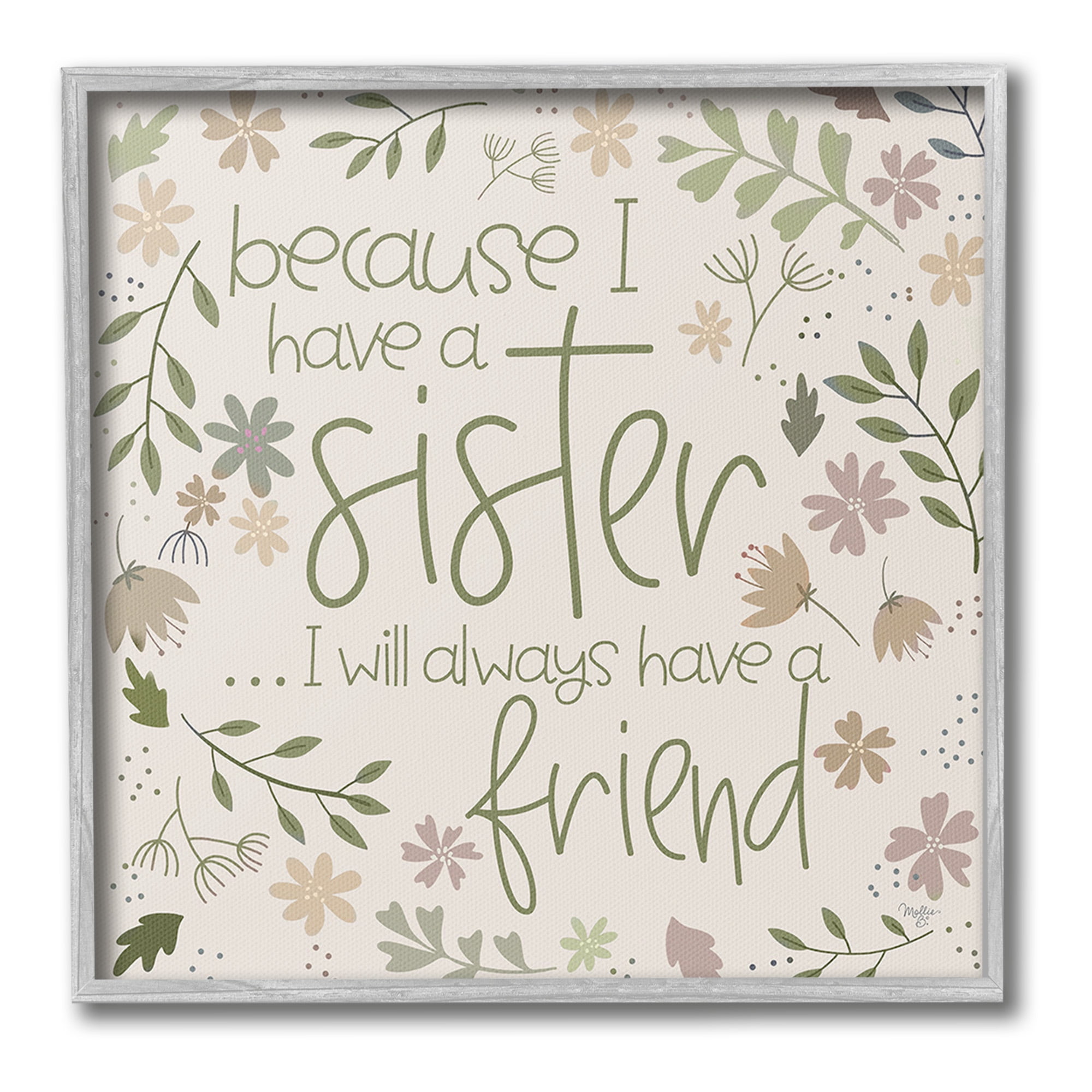 Stupell Industries Botanical Sister Friendship Botanical & Floral Painting Gray Framed Art Print Wall Art, 24 x 24