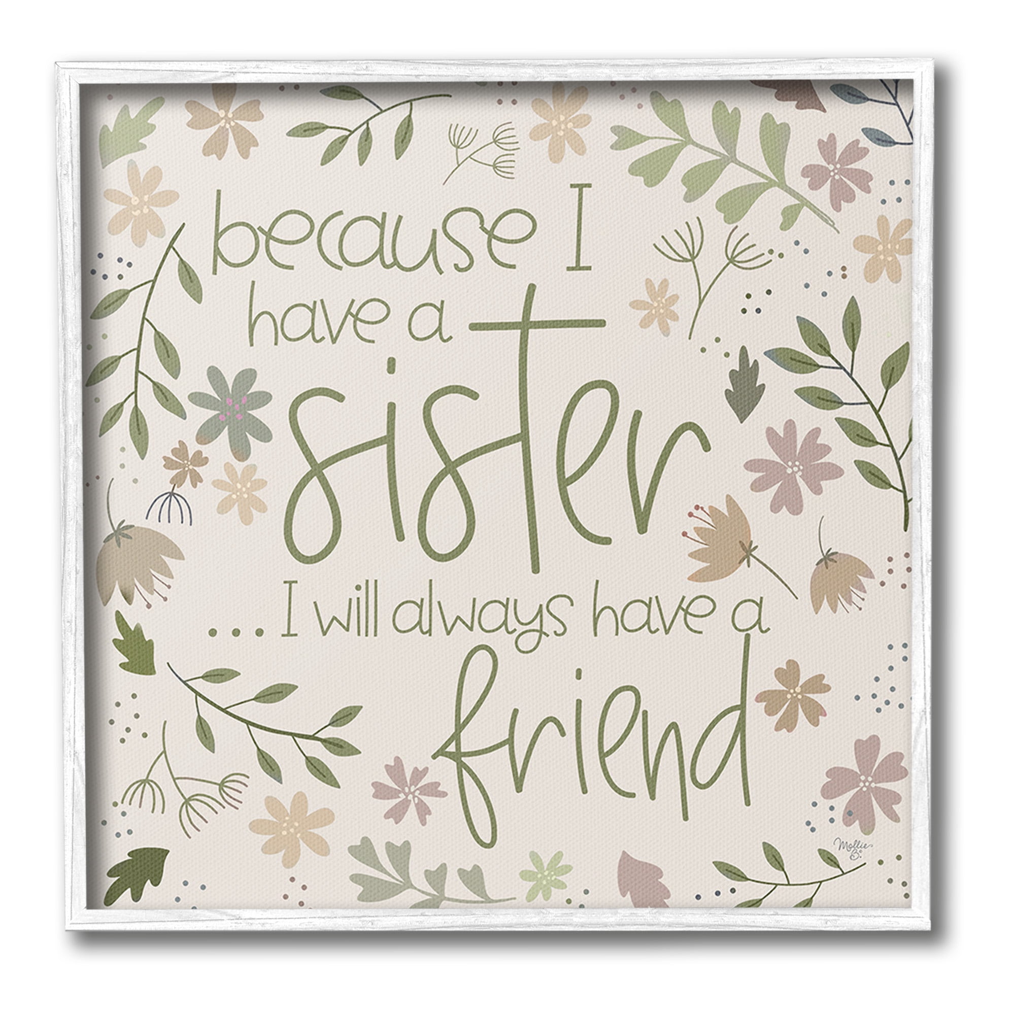 Stupell Industries Botanical Sister Friendship Botanical & Floral Painting White Framed Art Print Wall Art, 12 x 12
