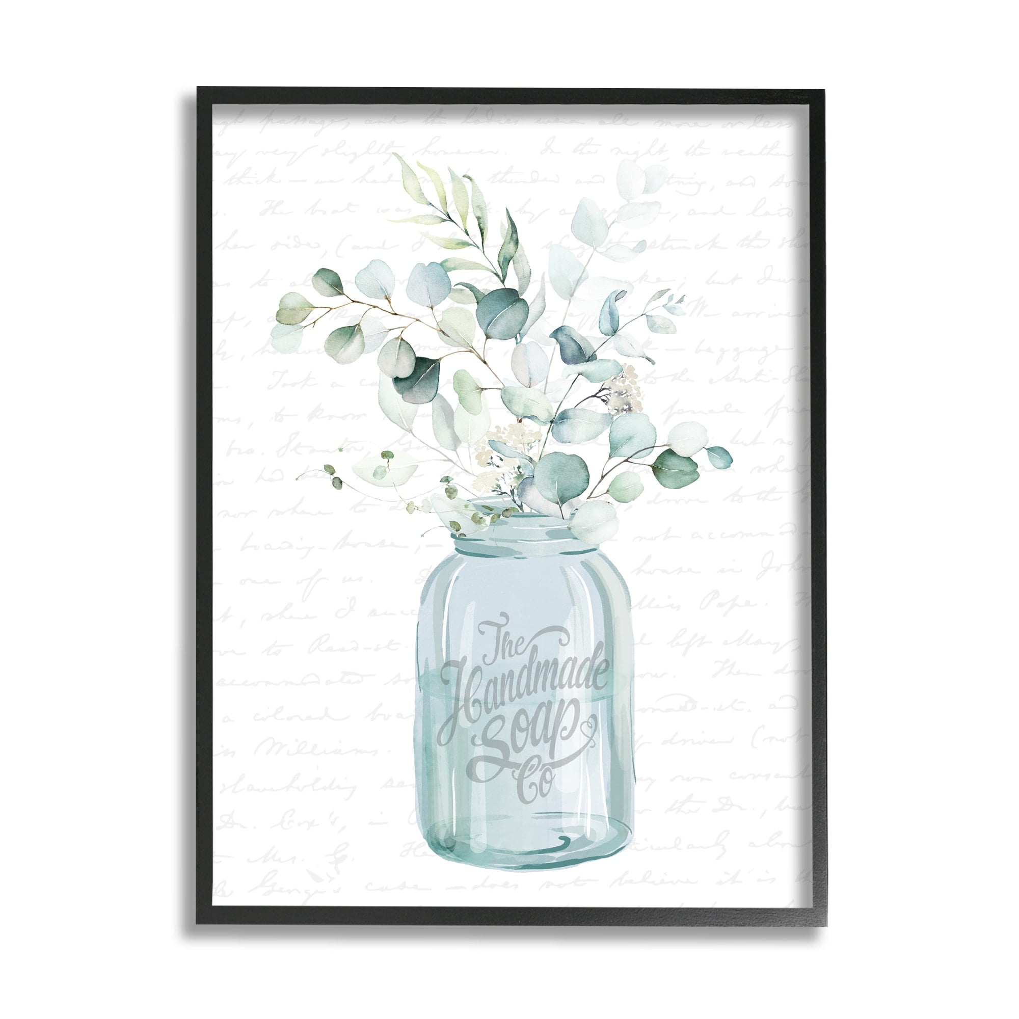 Stupell Industries Botanical Sprigs Arrangement Vintage Jar Cursive Script Graphic Art Black Framed Art Print Wall Art, Design by Lettered and Lined