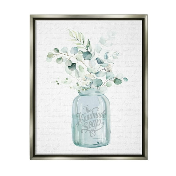 Stupell Industries Botanical Sprigs Arrangement Vintage Jar Cursive Script Graphic Art Luster Gray Floating Framed Canvas Print Wall Art, Design by Lettered and Lined