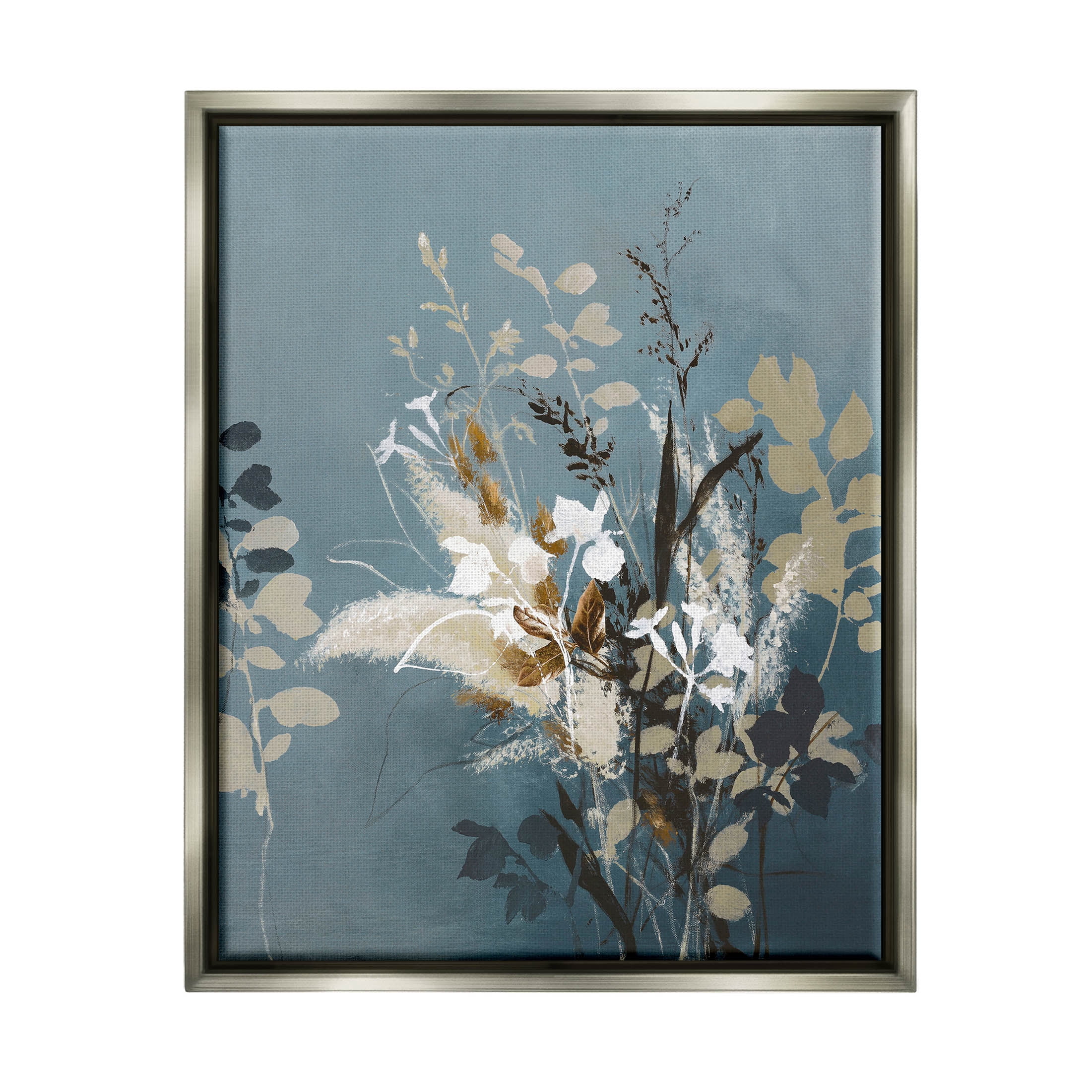 Stupell Industries Botanical Sprigs Modern Arrangement Graphic Art Luster Gray Floating Framed Canvas Print Wall Art, Design by Design Fabrikken