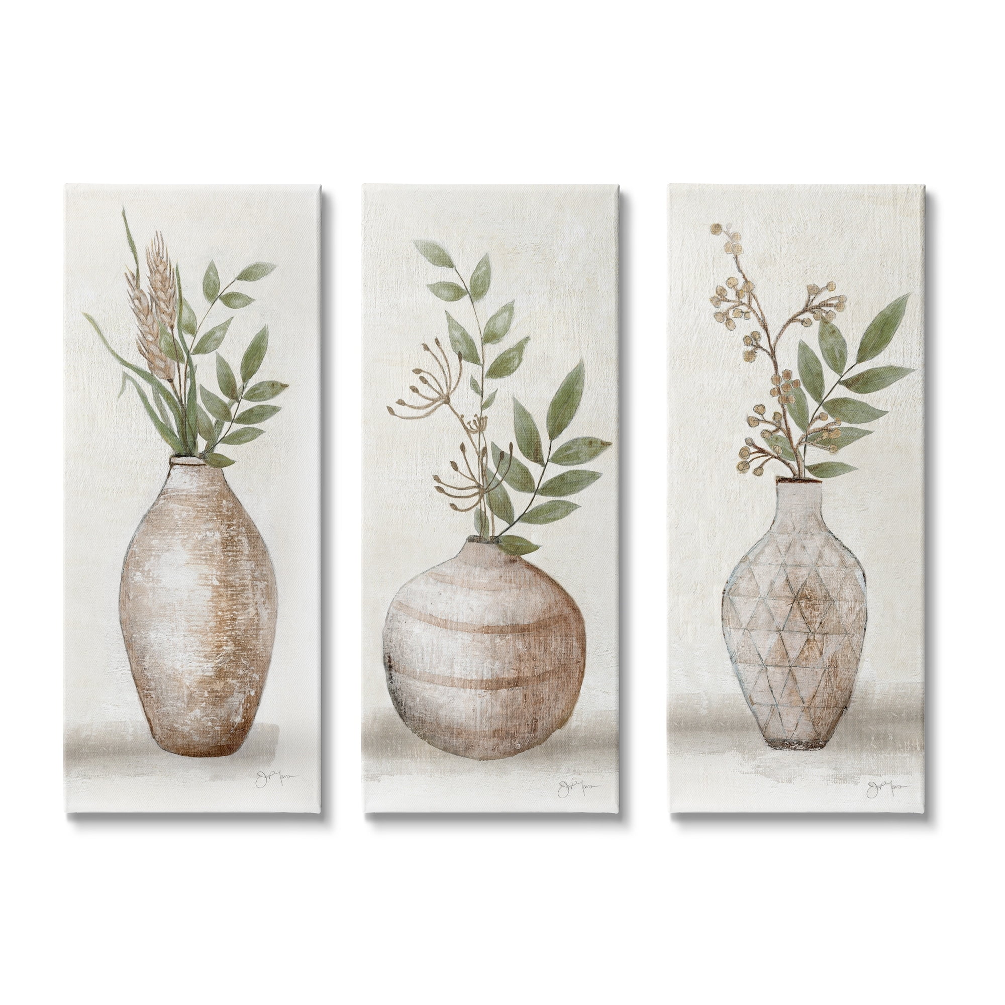 Stupell Industries Botanical Still Life Vase Ikebana Blossoms Arrangement Graphic Art Gallery Wrapped Canvas Print Wall Art, Set of 3, Design by Janet Tava