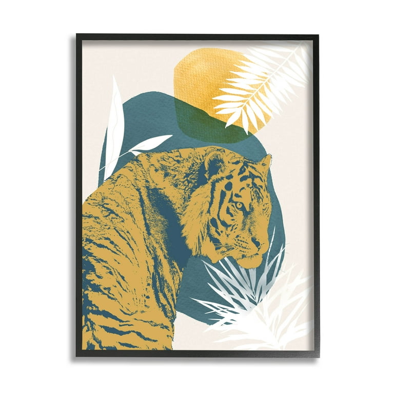 Stupell Industries Botanical Tiger Wildlife Collage Graphic Art 