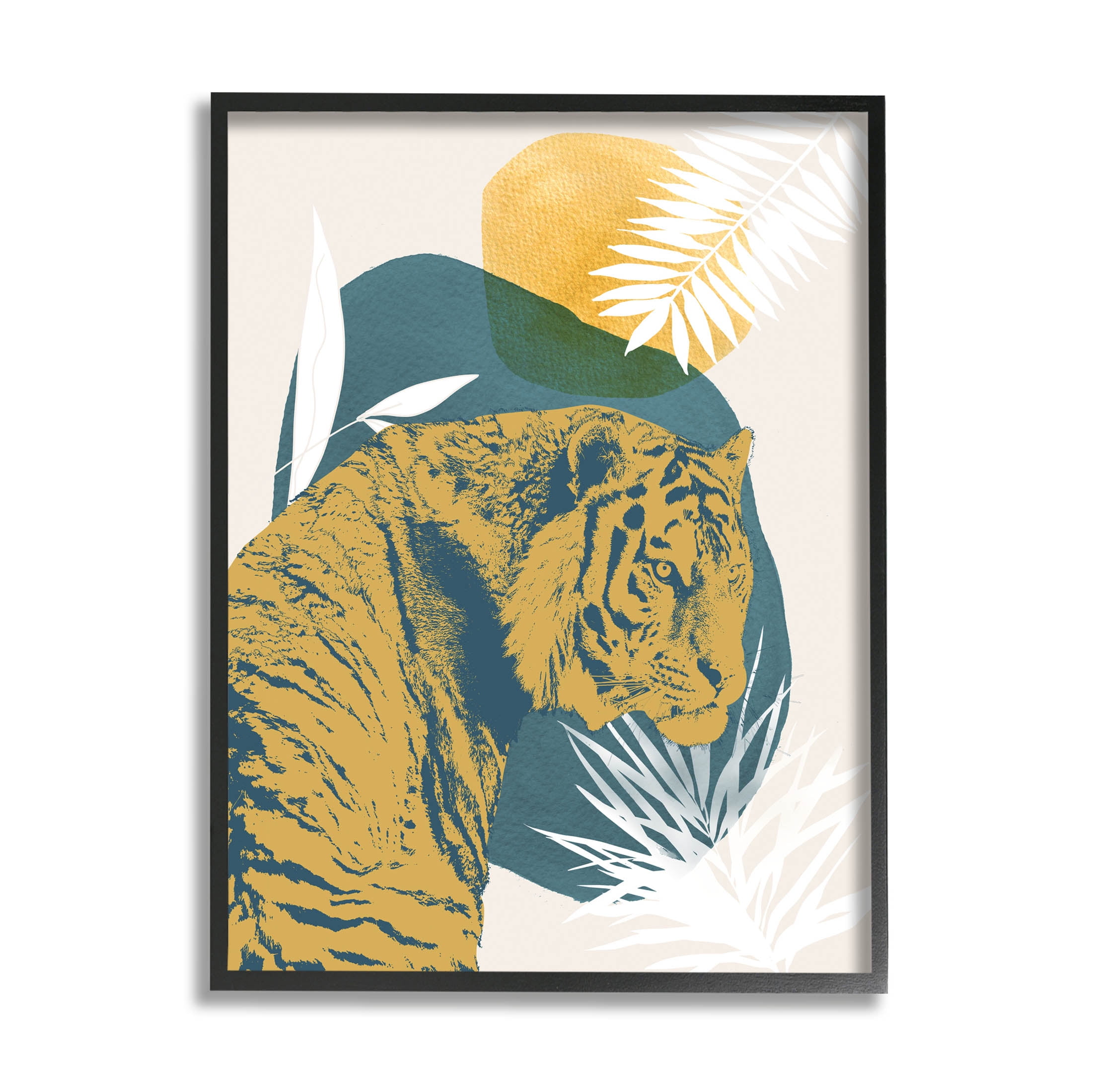 Stupell Industries Botanical Tiger Wildlife Collage Graphic Art Black Framed Art Print Wall Art, Design by Carol Robinson