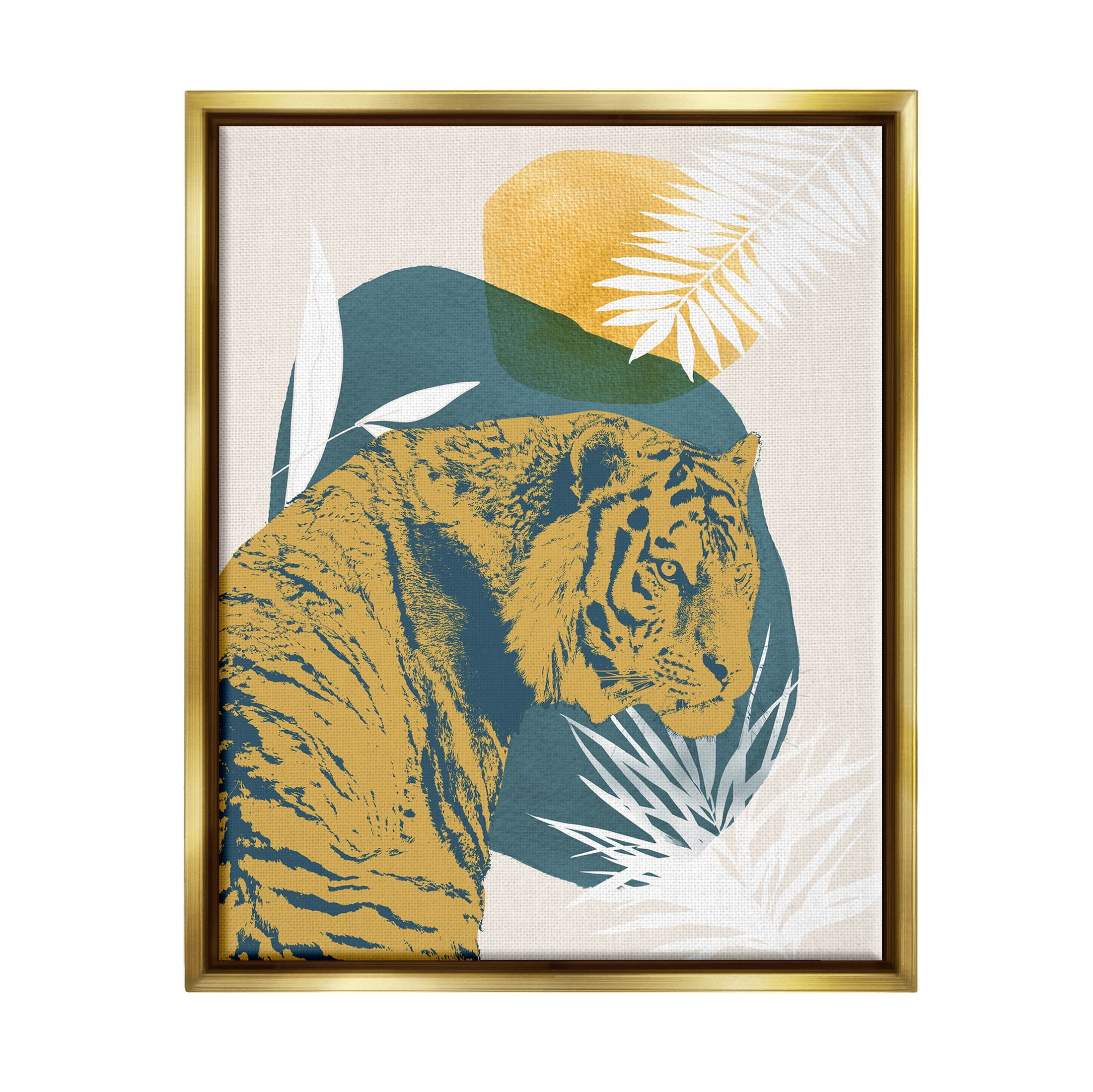 Stupell Industries Botanical Tiger Wildlife Collage Graphic Art Metallic Gold Floating Framed Canvas Print Wall Art, Design by Carol Robinson