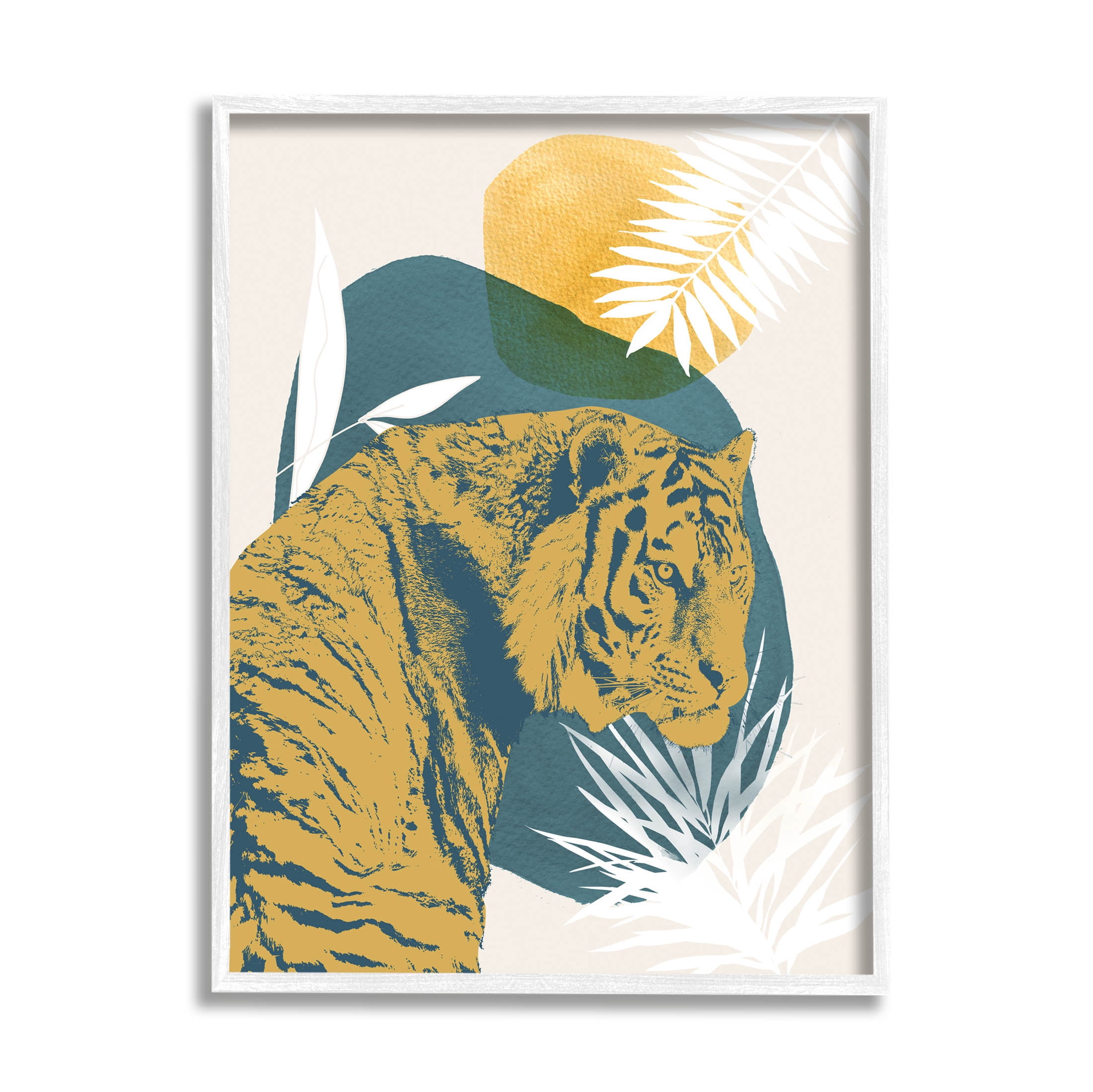 Stupell Industries Botanical Tiger Wildlife Collage Graphic Art White Framed Art Print Wall Art, Design by Carol Robinson