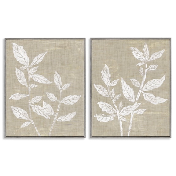 Stupell Industries Botanicals on Textile Pattern Floral Painting Gray Framed Art Print Wall Art, 11 x 14, Set of 2