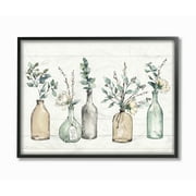 Stupell Industries Bottles And Plants Farm Wood Textured Design Framed Wall Art by Anne Tavoletti