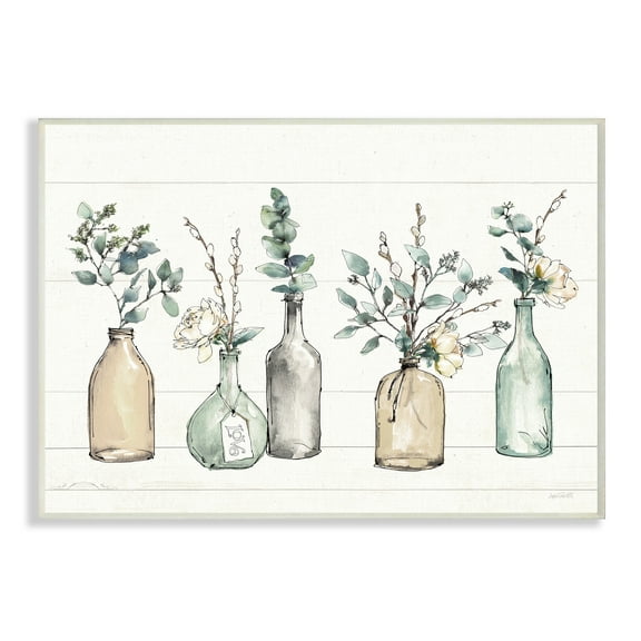 Stupell Industries Bottles And Plants Farm Wood Textured Design Graphic Art Unframed Art Print Wall Art, 10x15, by Anne Tavoletti