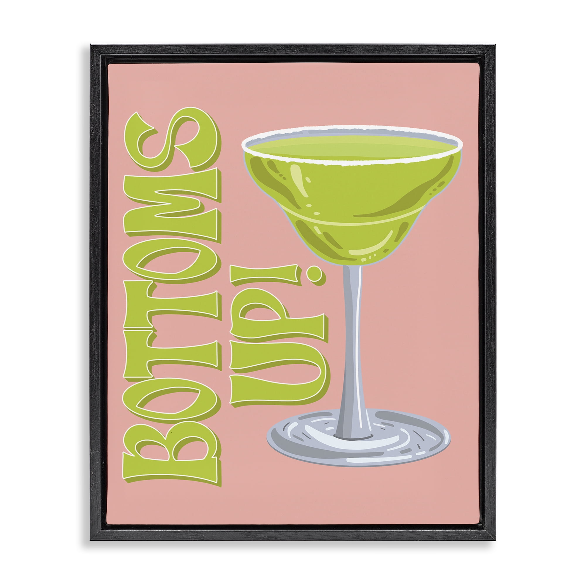 Stupell Industries Bottoms Up Cocktail Food & Beverage Painting Black Floater Framed Canvas Art Print Wall Art, 25 x 31