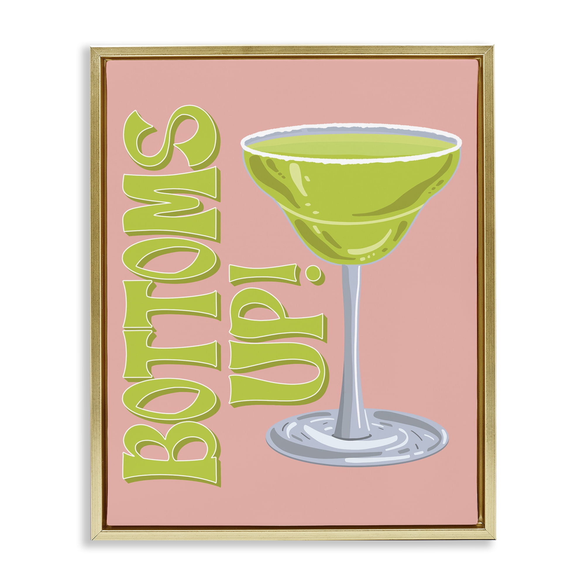 Stupell Industries Bottoms Up Cocktail Food & Beverage Painting Gold Floater Framed Canvas Art Print Wall Art, 25 x 31