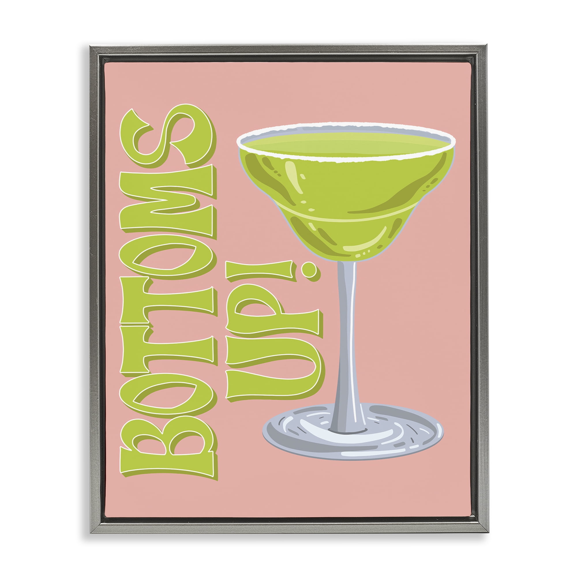 Stupell Industries Bottoms Up Cocktail Food & Beverage Painting Gray Floater Framed Canvas Art Print Wall Art, 25 x 31