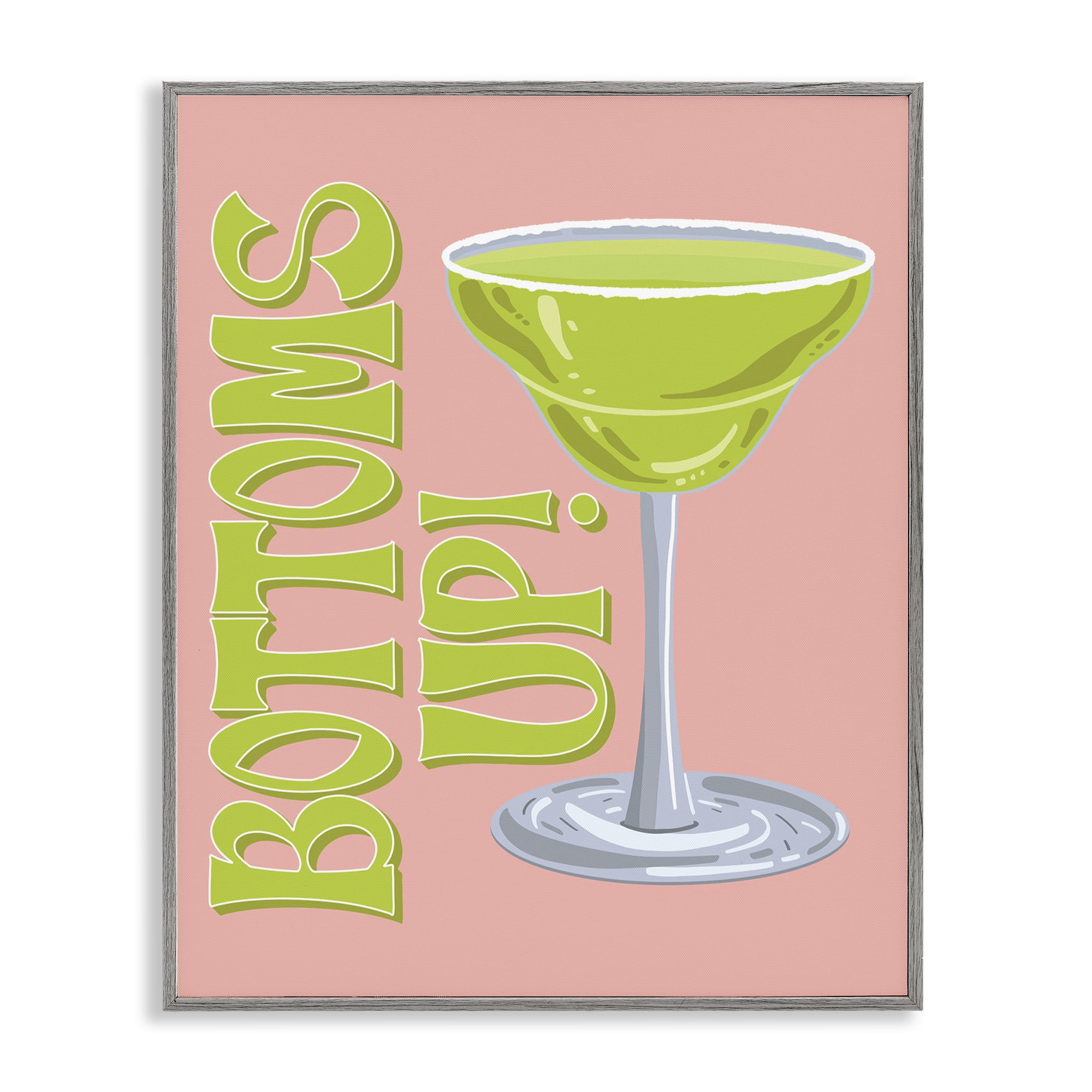 Stupell Industries Bottoms Up Cocktail Food & Beverage Painting Gray Framed Art Print Wall Art, 11 x 14