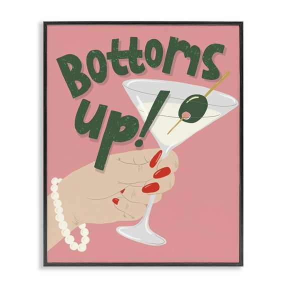 Stupell Industries Bottoms Up with Martini Food & Beverage Painting Black Framed Art Print Wall Art, 11 x 14