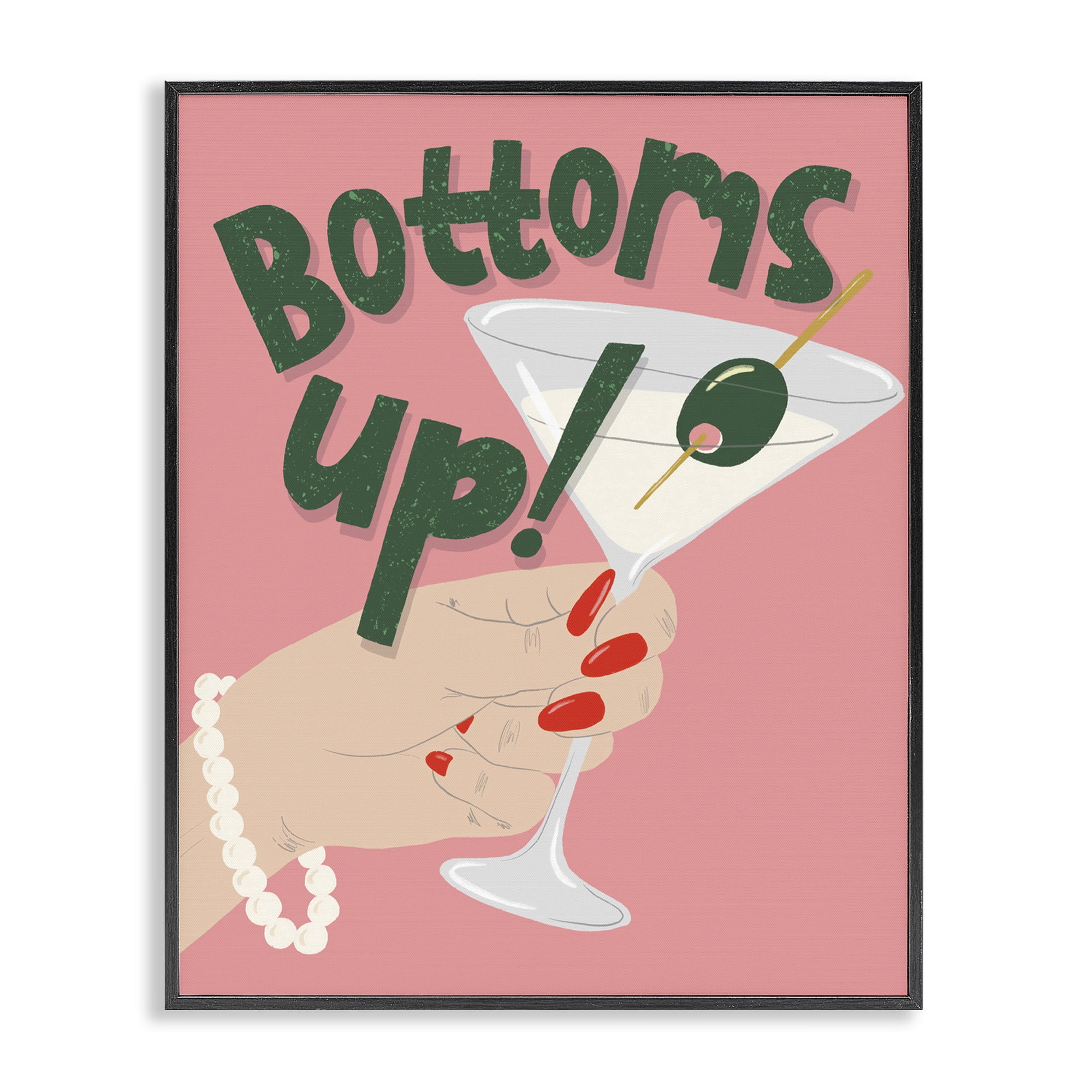 Stupell Industries Bottoms Up with Martini Food & Beverage Painting Black Framed Art Print Wall Art, 24 x 30