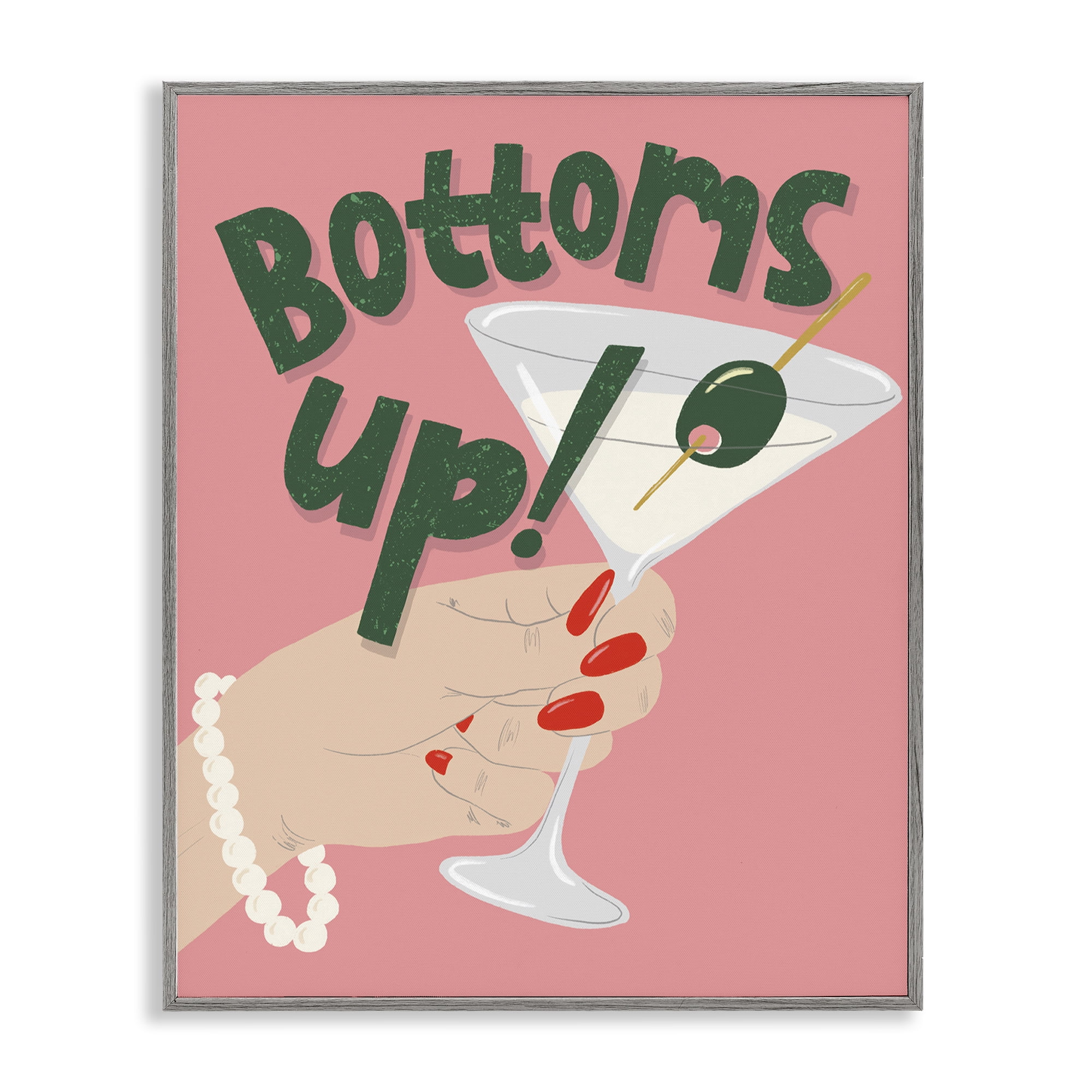 Stupell Industries Bottoms Up with Martini Food & Beverage Painting Gray Framed Art Print Wall Art, 11 x 14