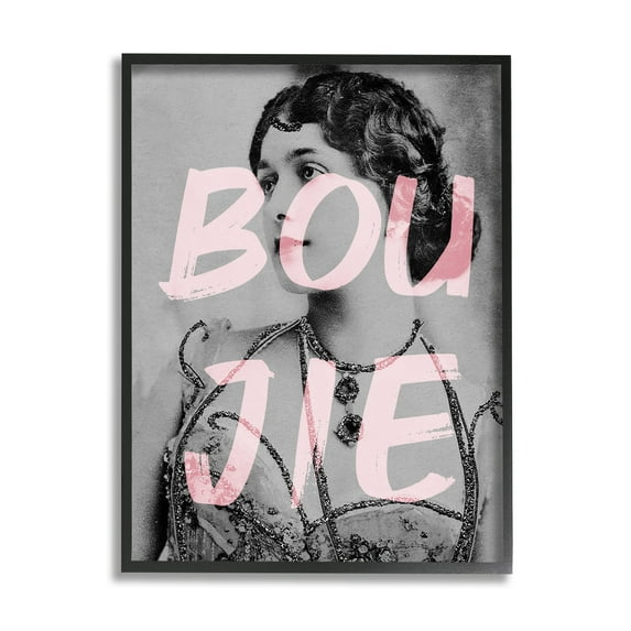 Stupell Industries Boujie Vintage Woman Portrait Trendy Pink Text Graphic Art Black Framed Art Print Wall Art, Design by Daphne Polselli