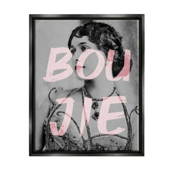 Stupell Industries Boujie Vintage Woman Portrait Trendy Pink Text Graphic Art Jet Black Floating Framed Canvas Print Wall Art, Design by Daphne Polselli