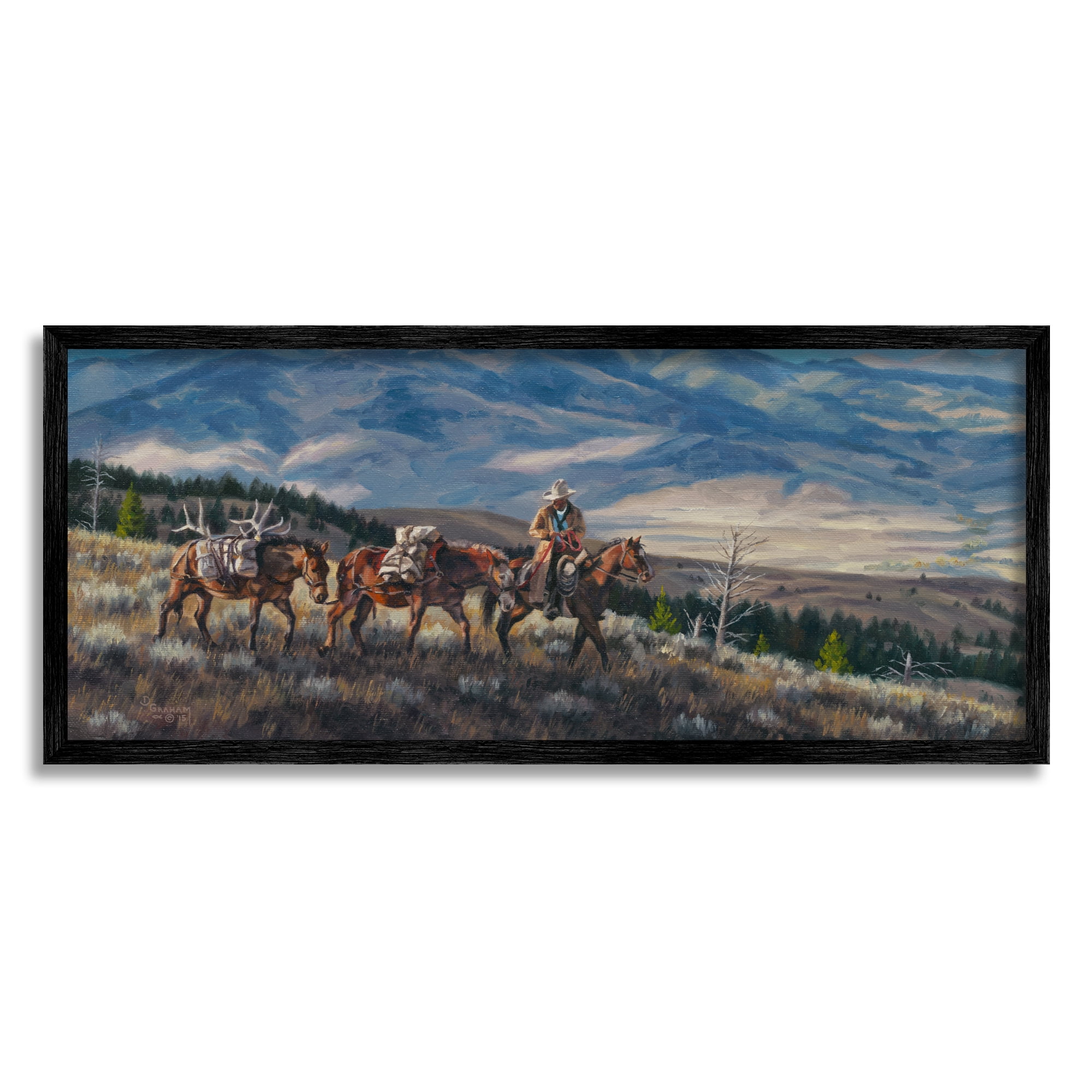 Stupell Industries Bountiful Hunt Mountain Landscape Animals & Insects Painting Black Framed Art Print Wall Art