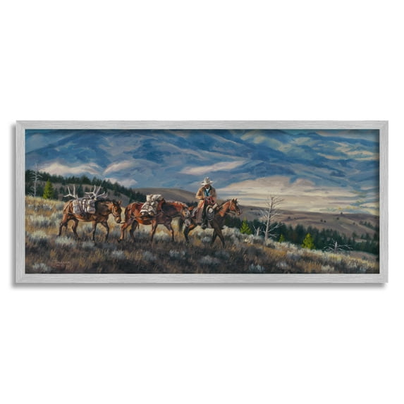 Stupell Industries Bountiful Hunt Mountain Landscape Animals & Insects Painting Gray Framed Art Print Wall Art