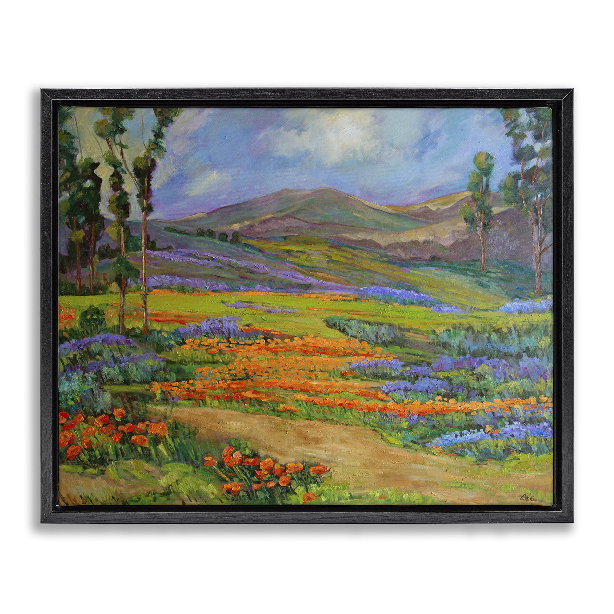 Stupell Industries Bountiful Meadow Landscape Landscape & Nature Painting Black Floater Framed Canvas Art Print Wall Art, 31 x 25