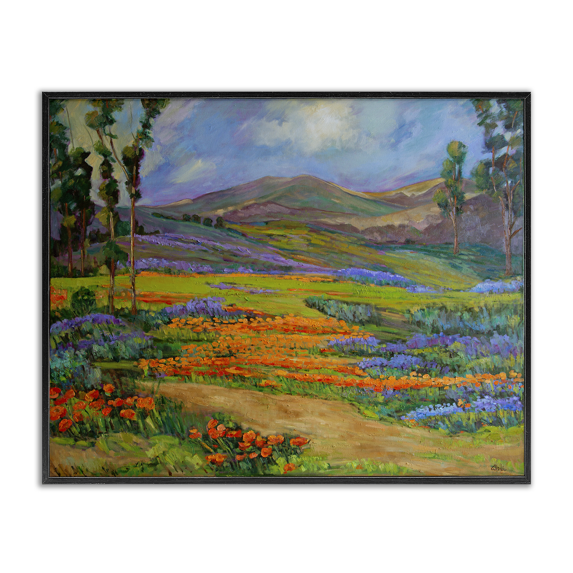 Stupell Industries Bountiful Meadow Landscape Landscape & Nature Painting Black Framed Art Print Wall Art, 20 x 16