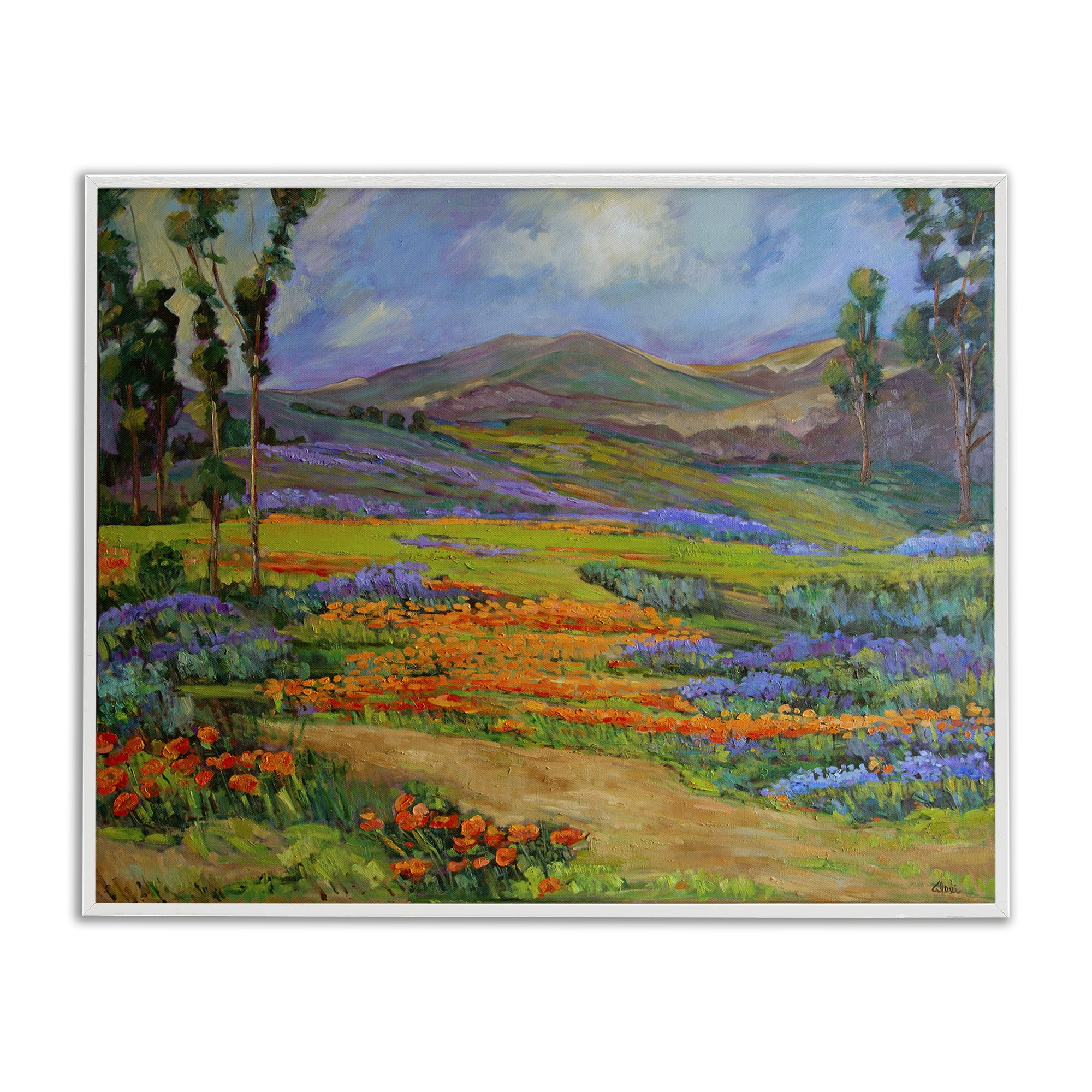 Stupell Industries Bountiful Meadow Landscape Landscape & Nature Painting White Framed Art Print Wall Art, 14 x 11