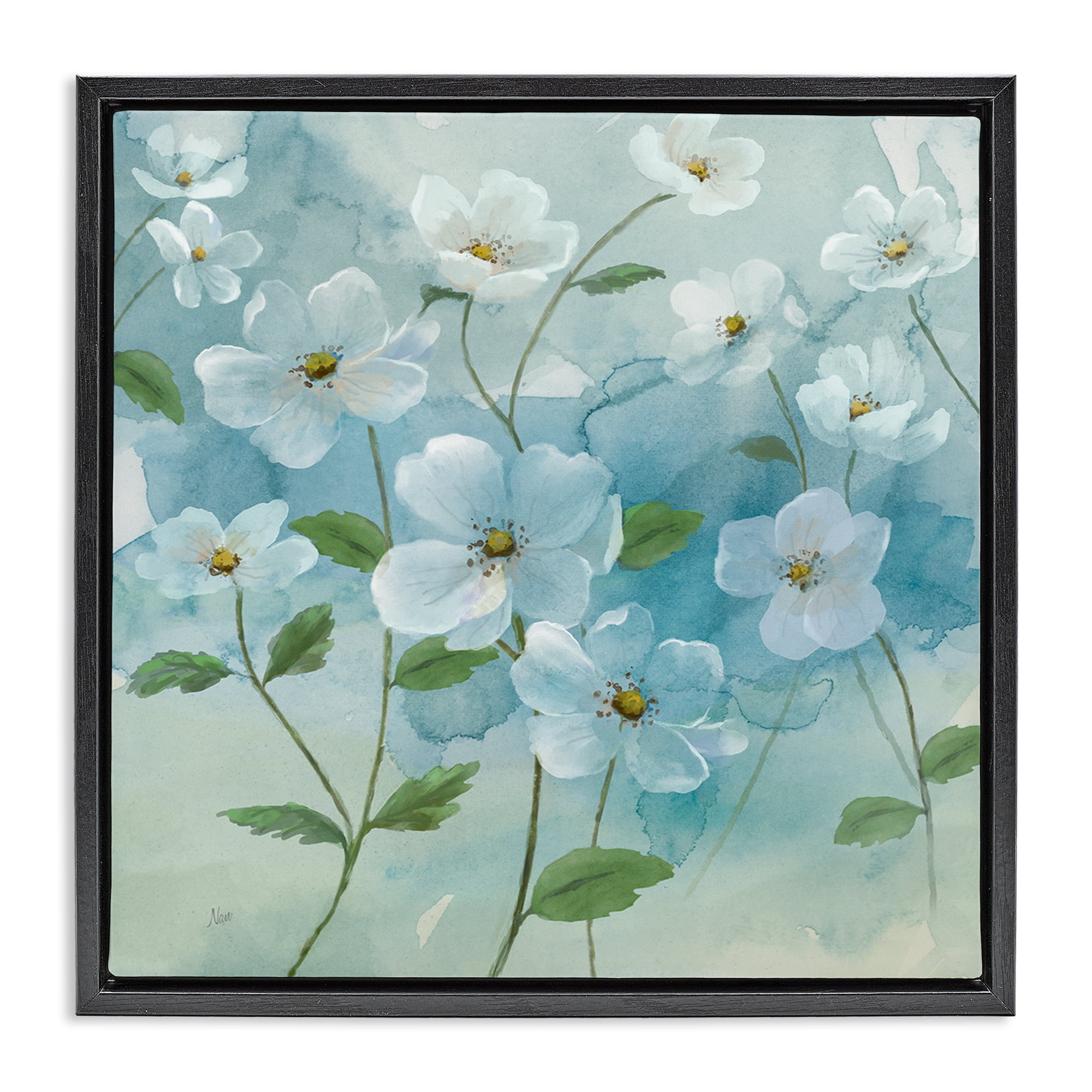 Stupell Industries Bountiful White Flowers Plants & Flowers Painting Black Floater Framed Canvas Art Print Wall Art, 25 x 25