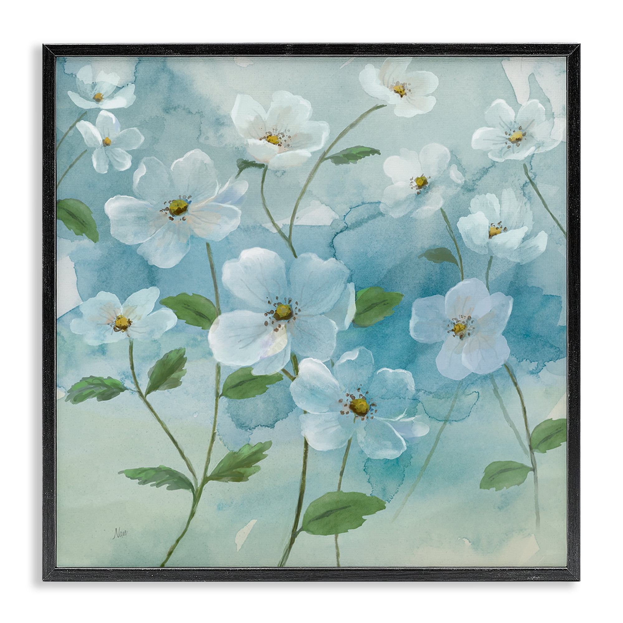 Stupell Industries Bountiful White Flowers Plants & Flowers Painting Black Framed Art Print Wall Art, 17 x 17