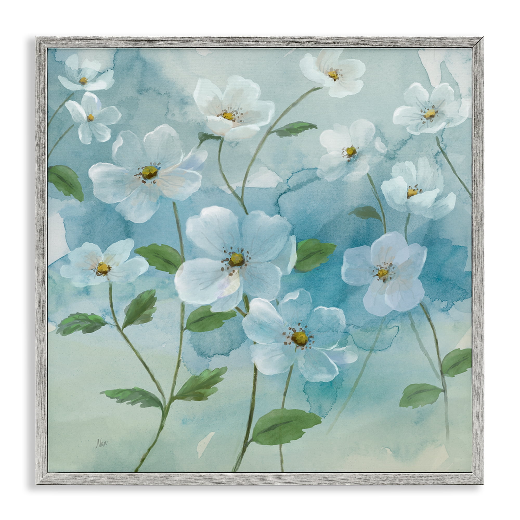 Stupell Industries Bountiful White Flowers Plants & Flowers Painting Gray Framed Art Print Wall Art, 24 x 24