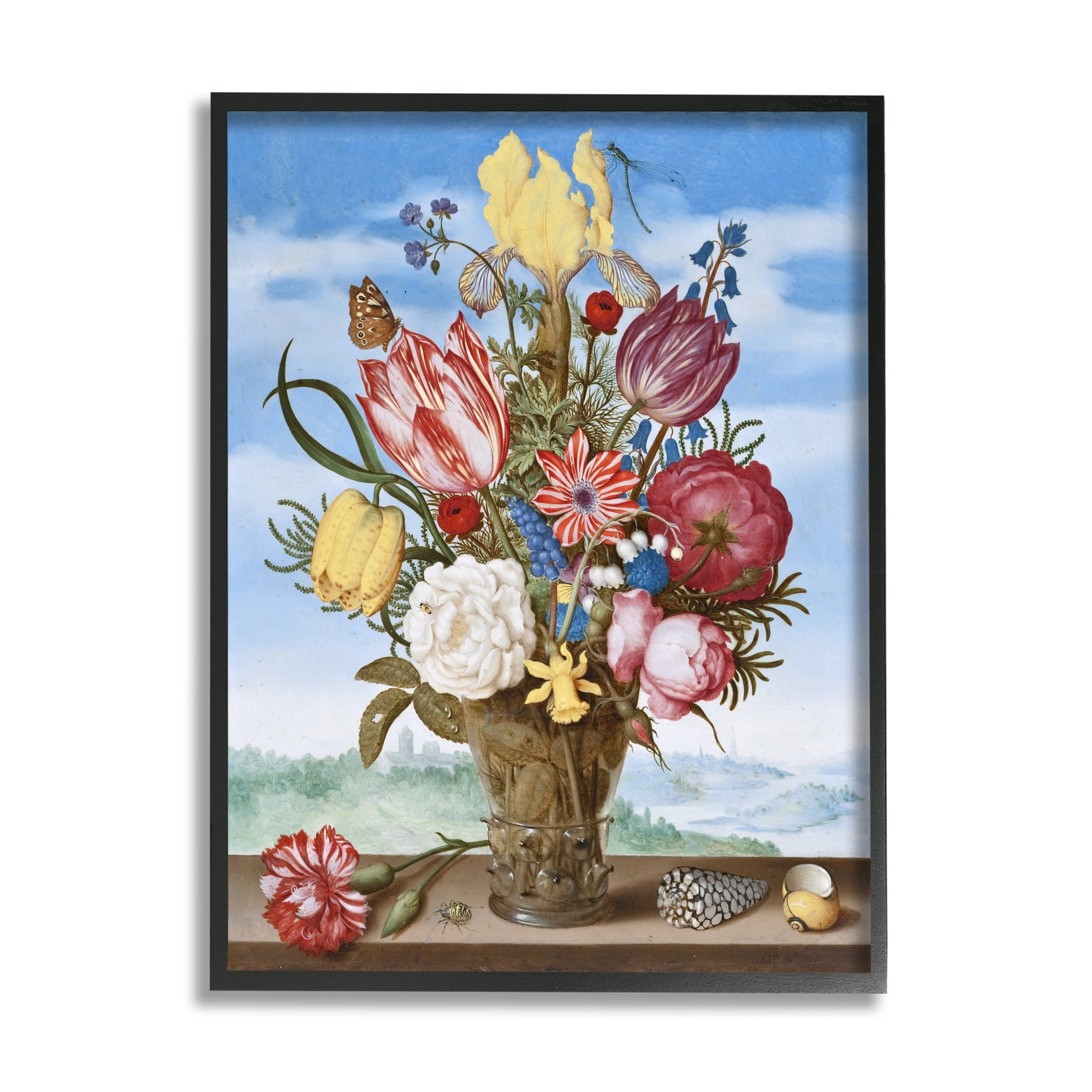 Stupell Industries Bouquet of Flowers on Edge Classic Ambrosius Bosschaert Painting Painting Black Framed Art Print Wall Art, Design by one1000paintings