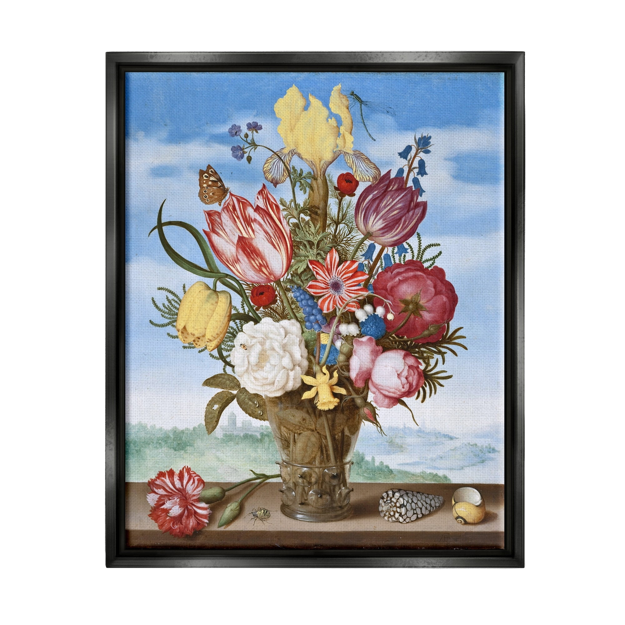 Stupell Industries Bouquet of Flowers on Edge Classic Ambrosius Bosschaert Painting Painting Jet Black Floating Framed Canvas Print Wall Art, Design by one1000paintings