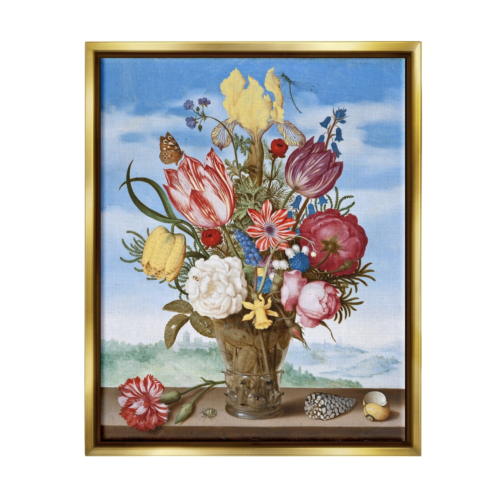 Stupell Industries Bouquet of Flowers on Edge Classic Ambrosius Bosschaert Painting Painting Metallic Gold Floating Framed Canvas Print Wall Art, Design by one1000paintings