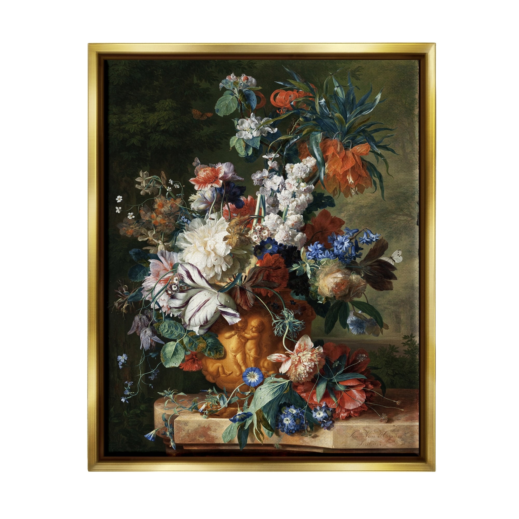 Stupell Industries Bouquet of Flowers in Urn Jan van Huysum Painting Painting Metallic Gold Floating Framed Canvas Print Wall Art, Design by one1000paintings
