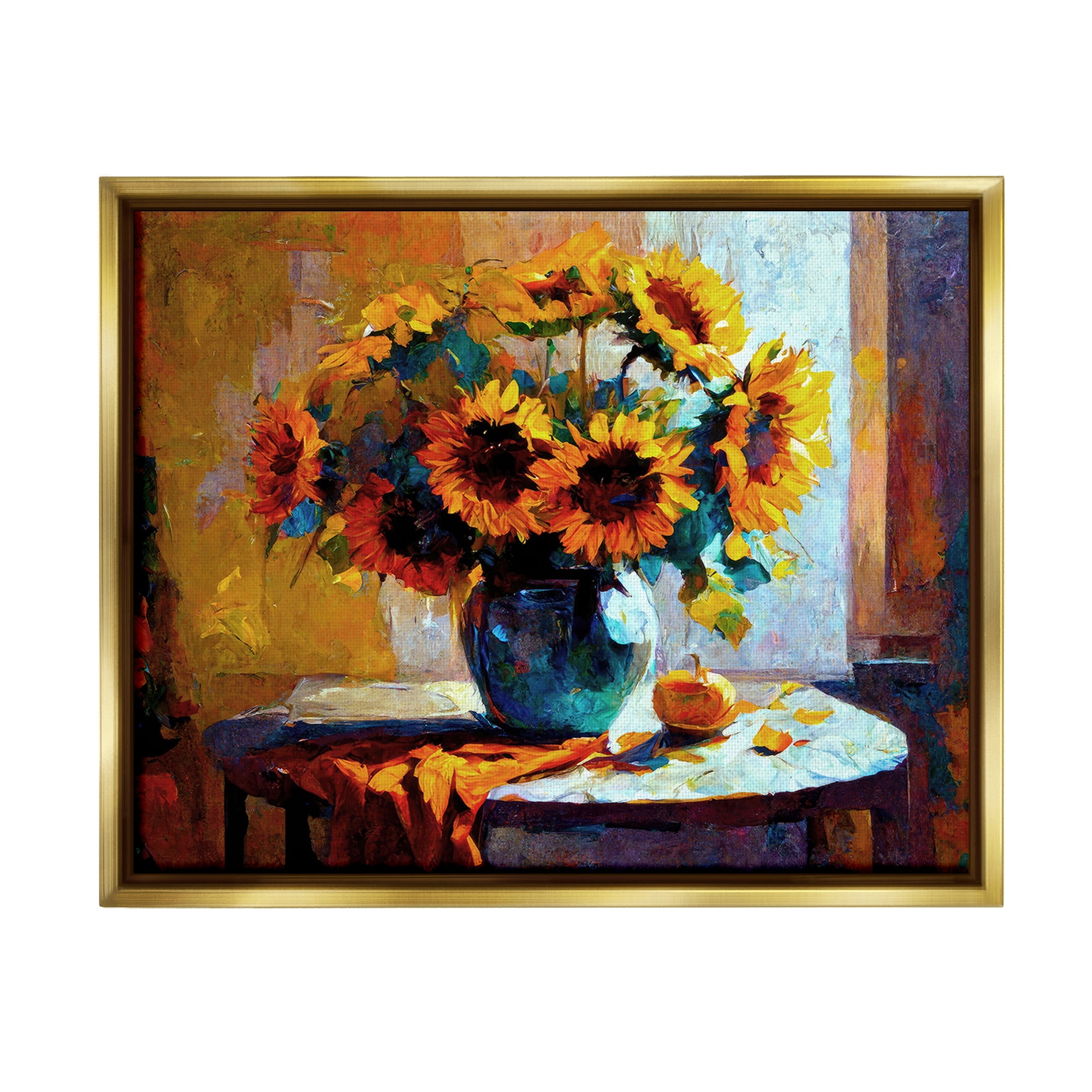 Stupell Industries Bouquet Still Life Painting Botanical & Floral Painting Gold Floater Framed Canvas Art Print Wall Art, 31 x 25