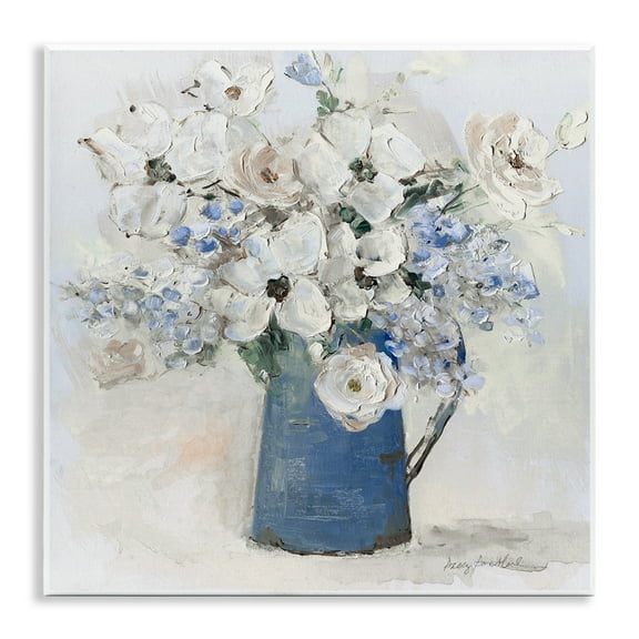 Stupell Industries Bouquet in Blue Country Vase Floral Painting Unframed Art Print Wall Art, 12 x 12